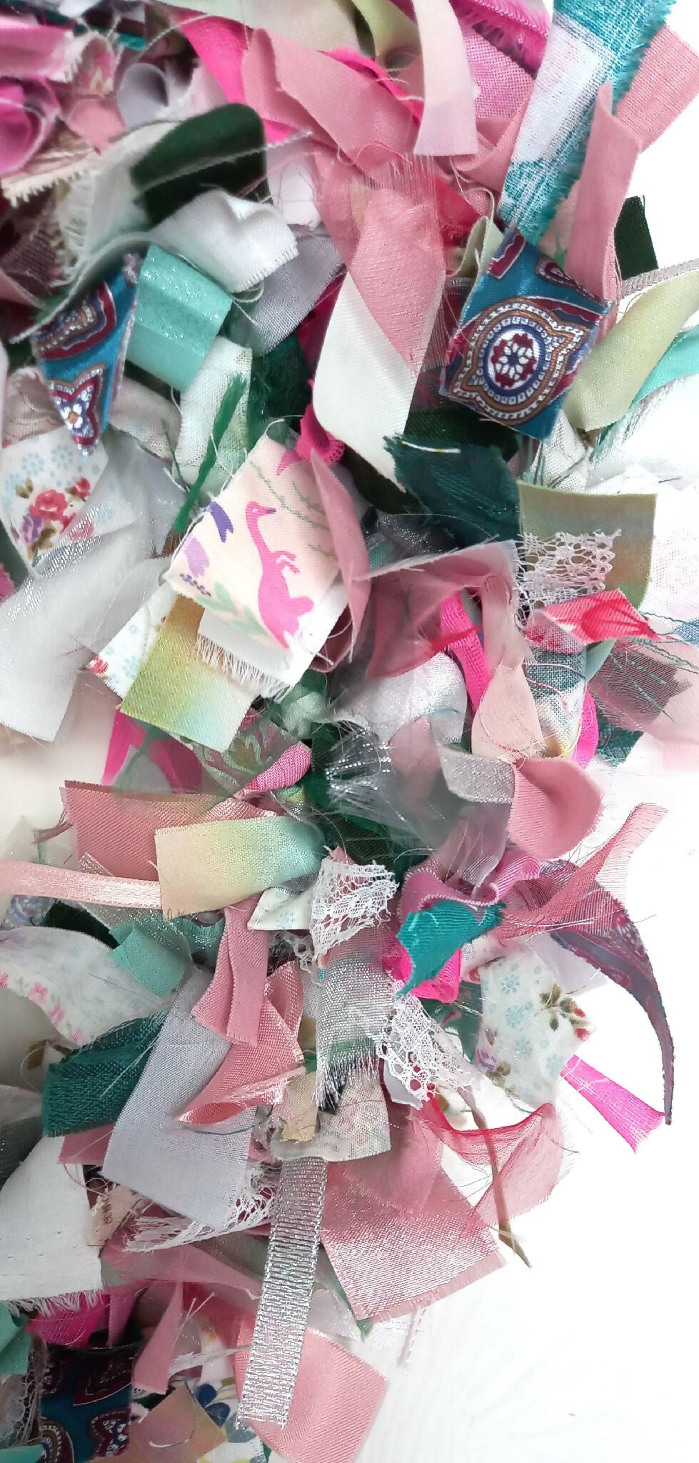 Rag Wreath Heart Shaped in Pinks and Greys