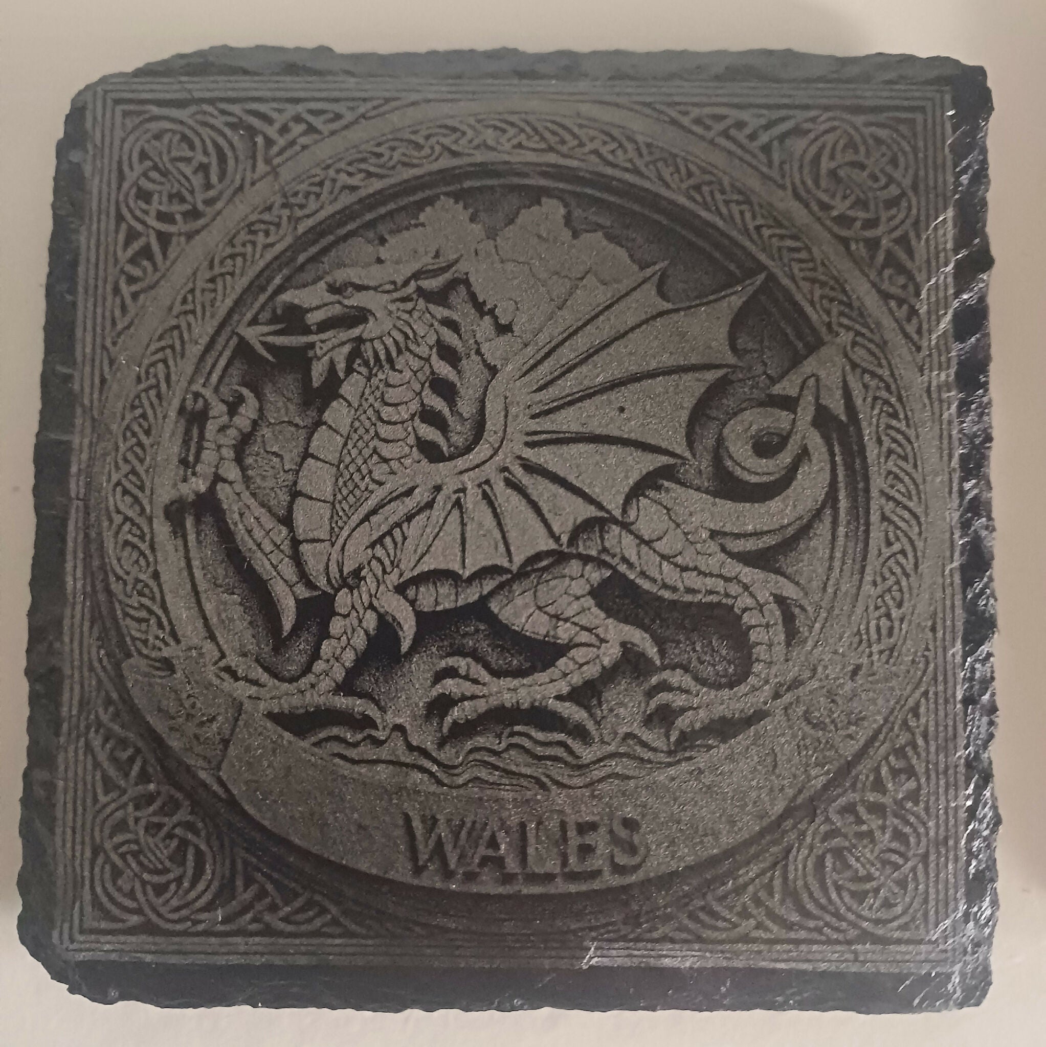 Welsh Dragon slate coasters laser engraved