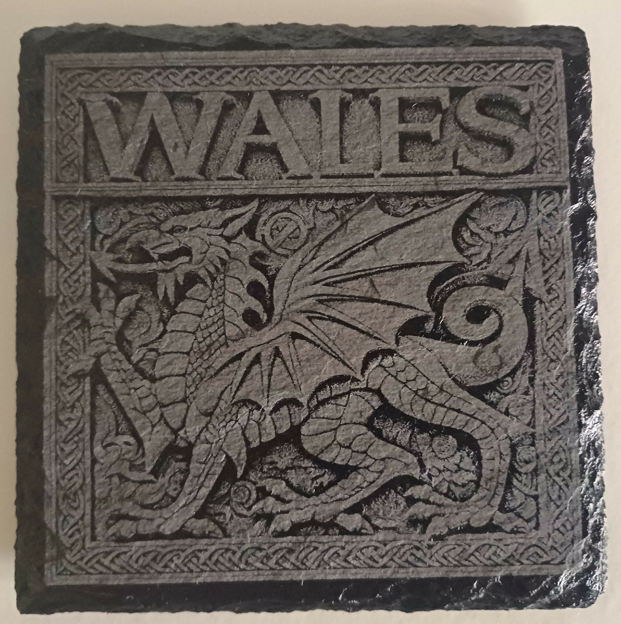 Welsh Dragon slate coasters laser engraved