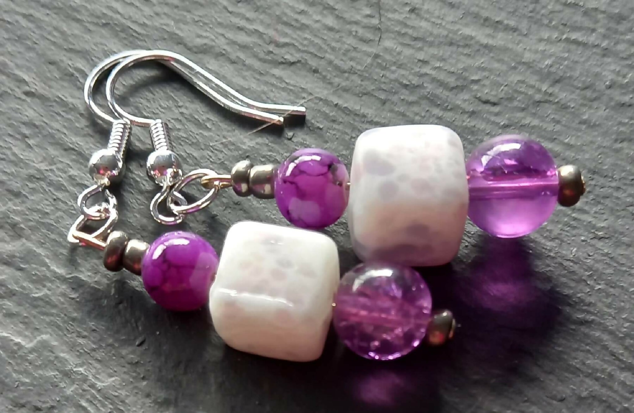 Earrings - Purple and White Cubes