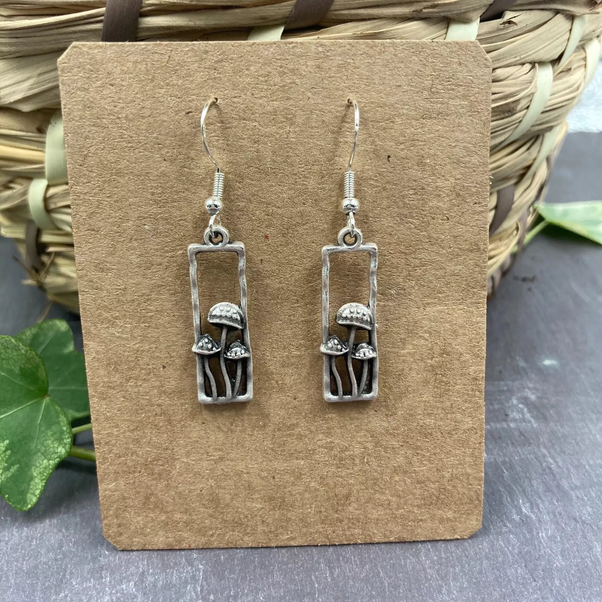 mushroom/fungi earrings on silver hooks