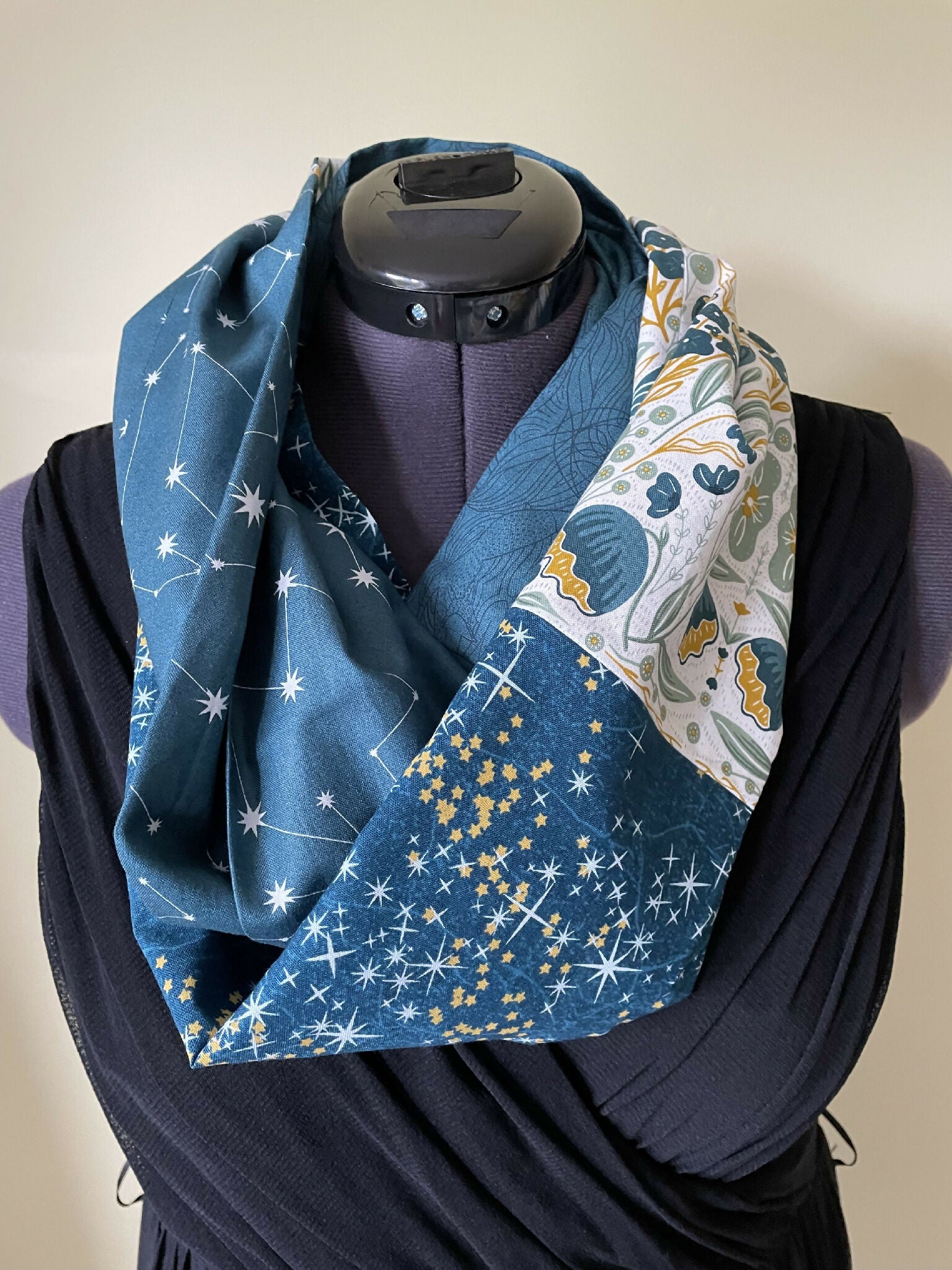 Infinity Scarf in Navy with Stars and Flowers