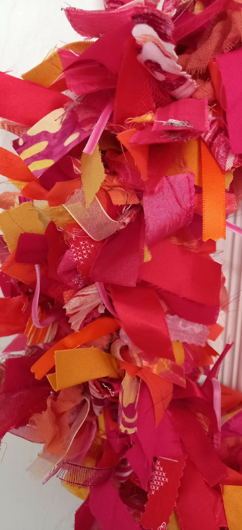 Rag Wreath in Orange Pink Red