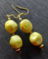 Earrings - Green and Gold Beaded