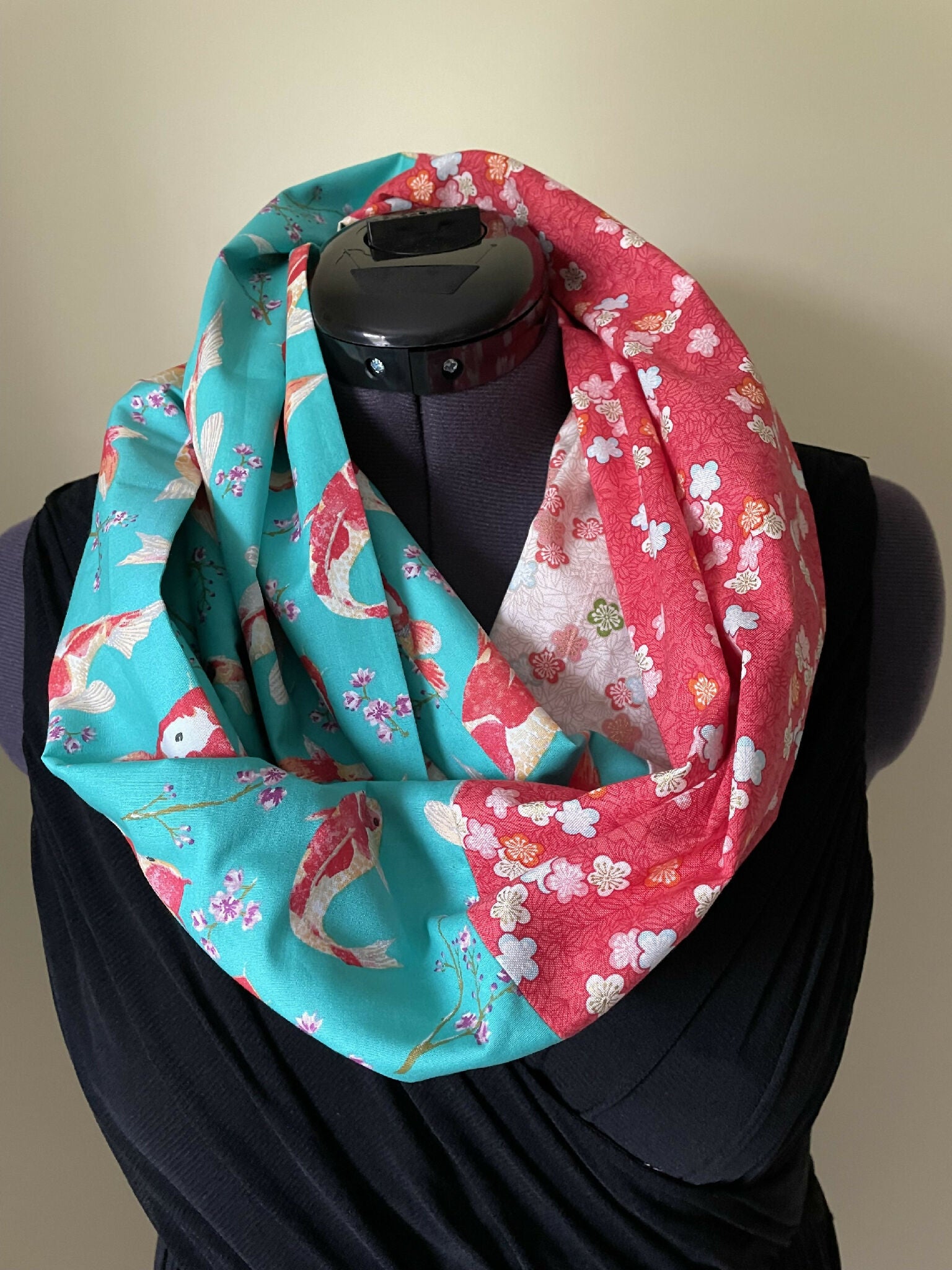 Infinity Scarf with Koi and Flowers