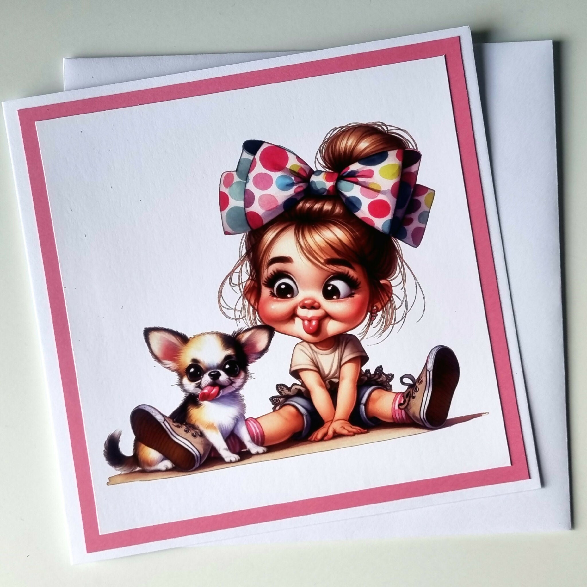 Handmade Card - Cute Girl and Her Frenchie.