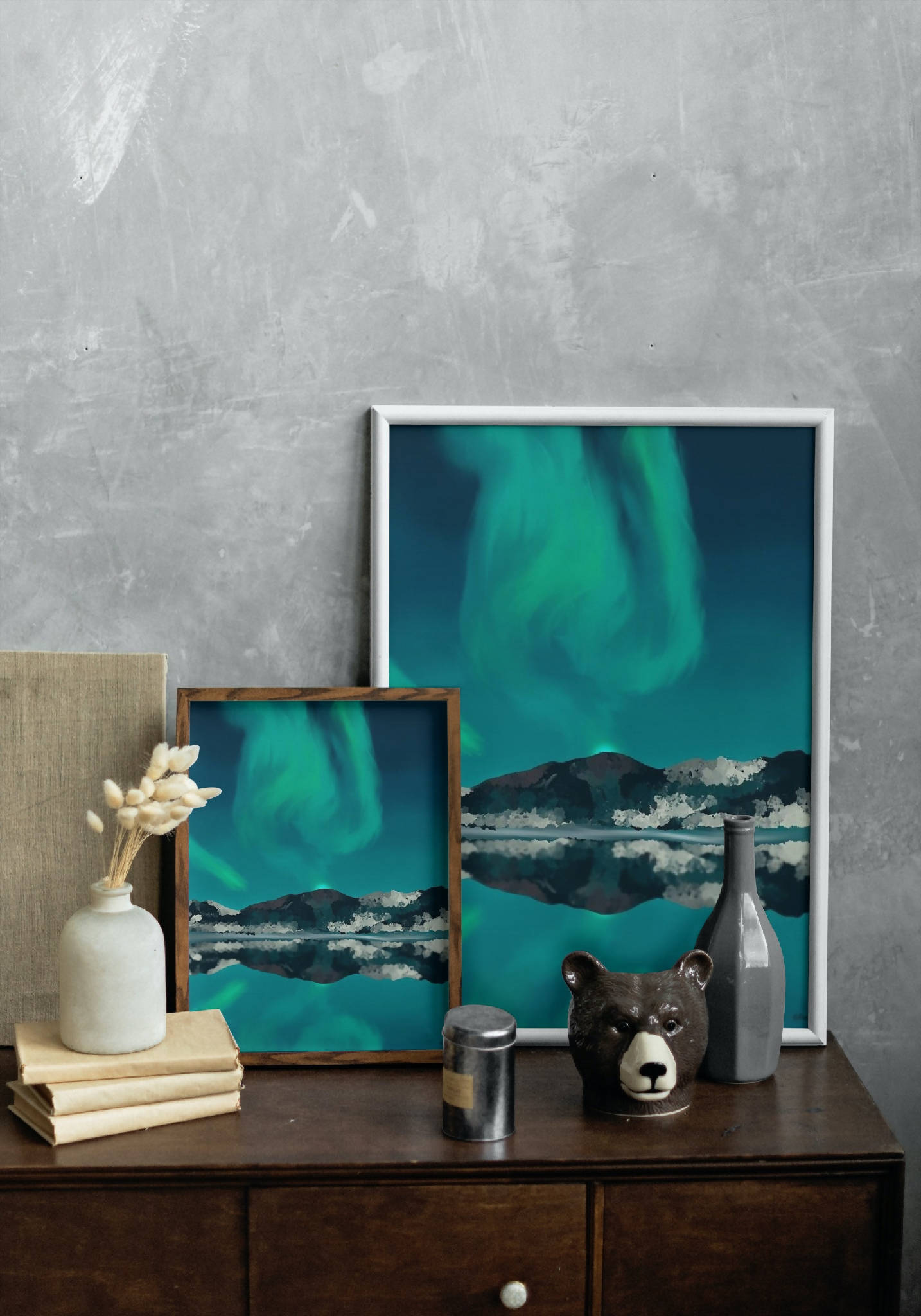 Northern Lights Print | Digital Art Illustration | Christmas Gift | Halloween Decoration