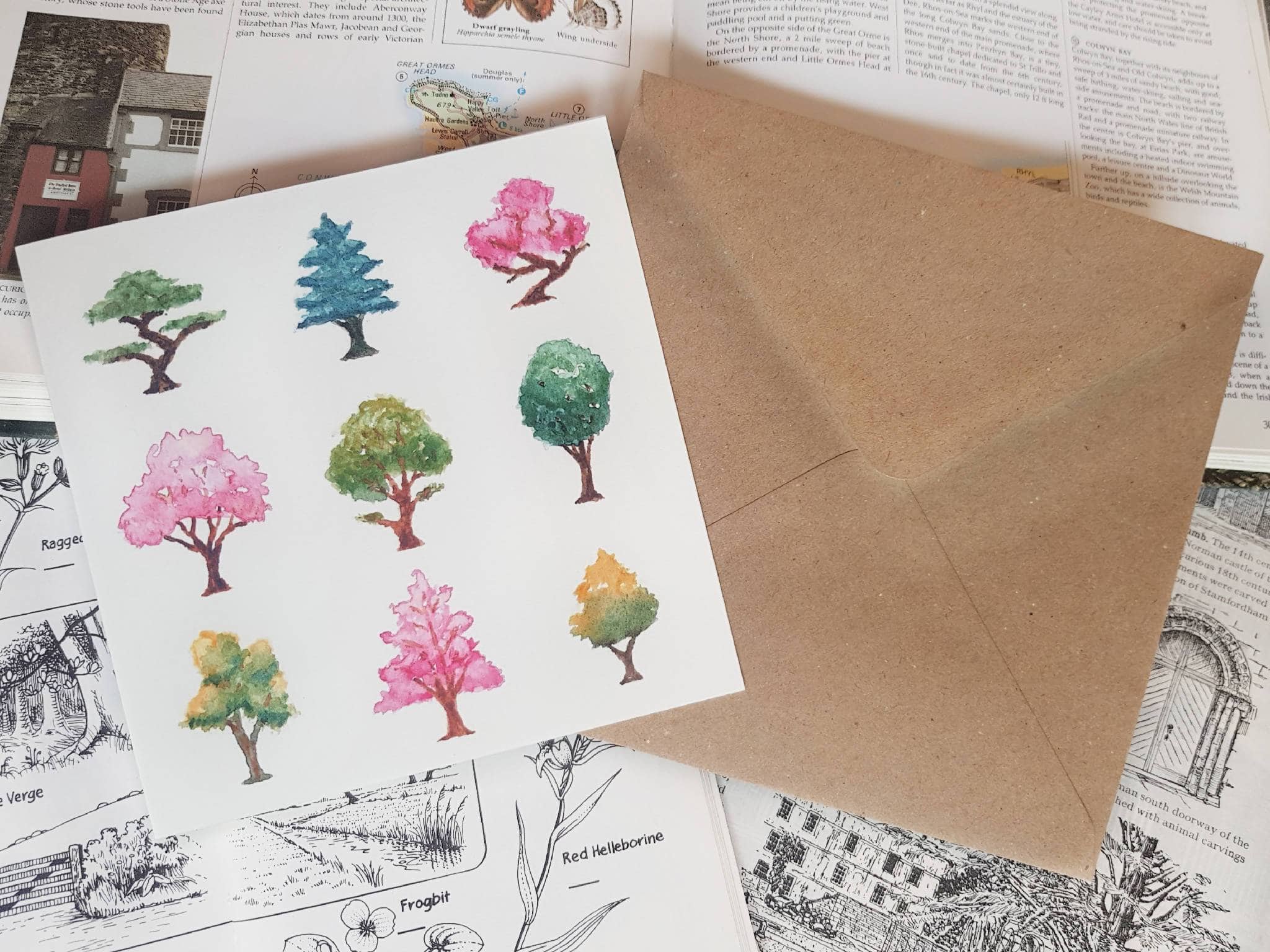 Greetings card of watercolour print of trees