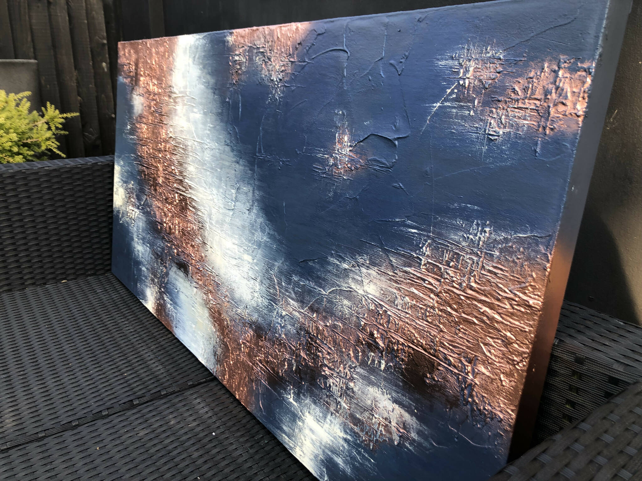 CEDAR MESA - Textured acrylic art canvas in navy and copper