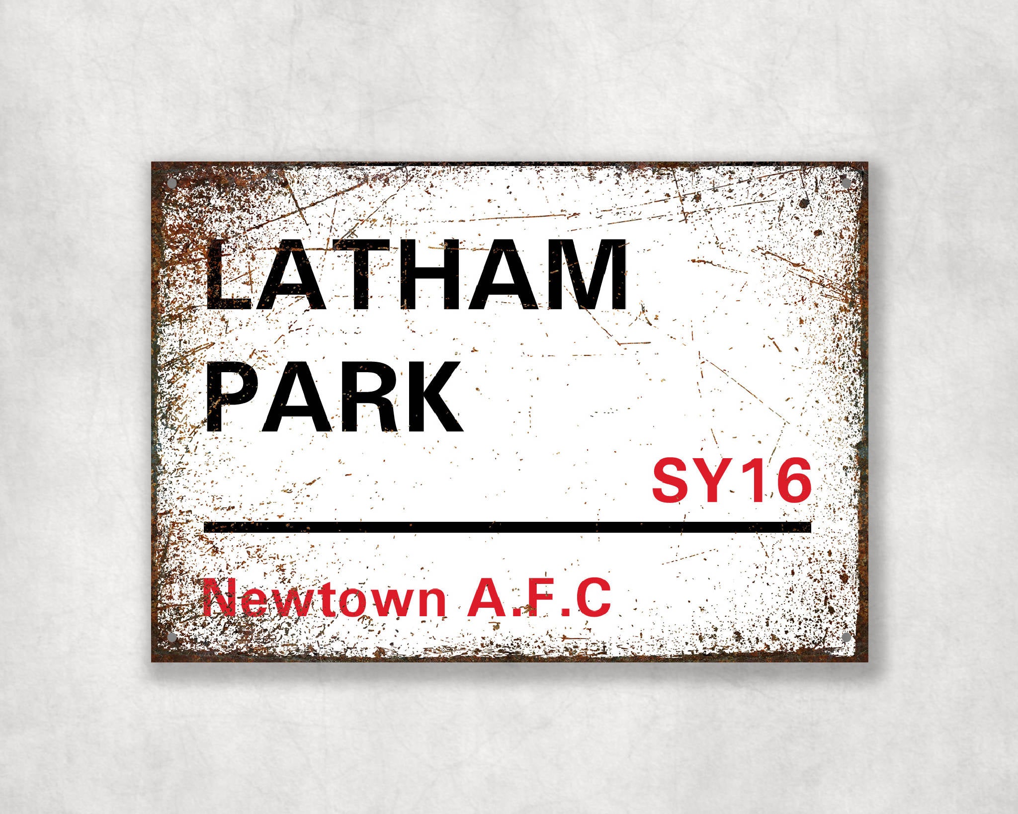 Latham Park - Newtown FC aluminium printed metal street sign - gift, keepsake, football gift