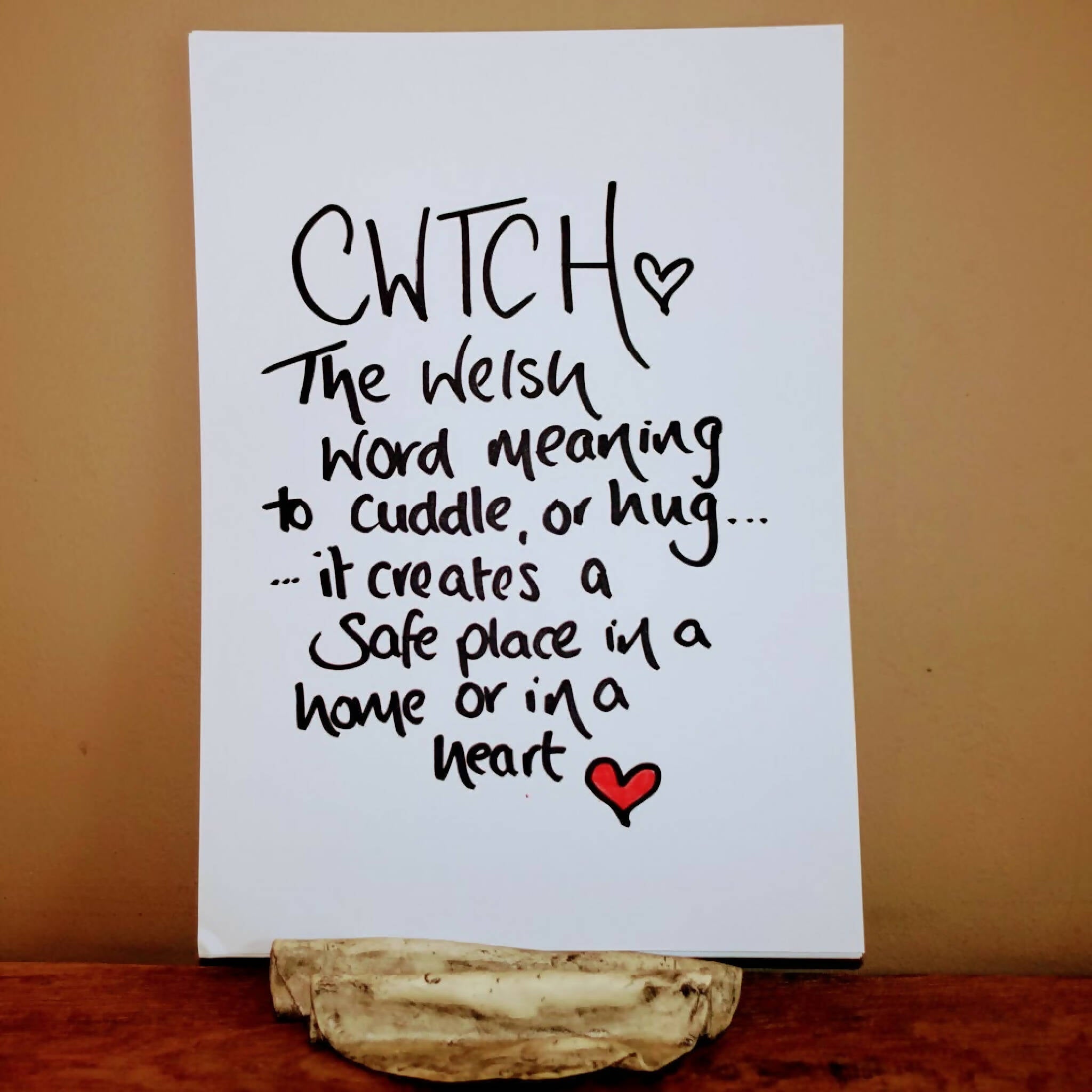 Cwtch handwritten A4 print, PRINT ONLY no frame or mount.