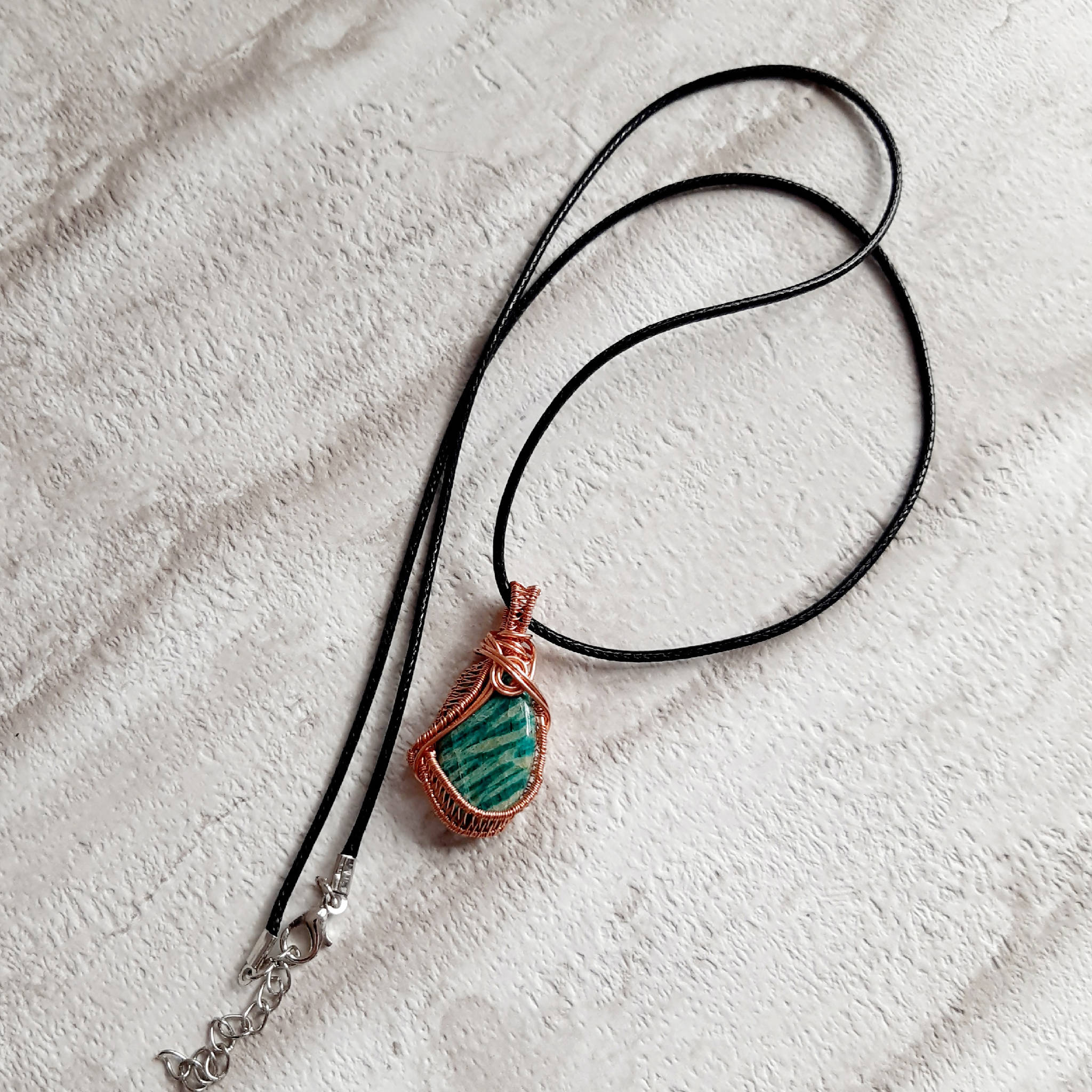 Amazonite pendant, unique wire wrapped pendant