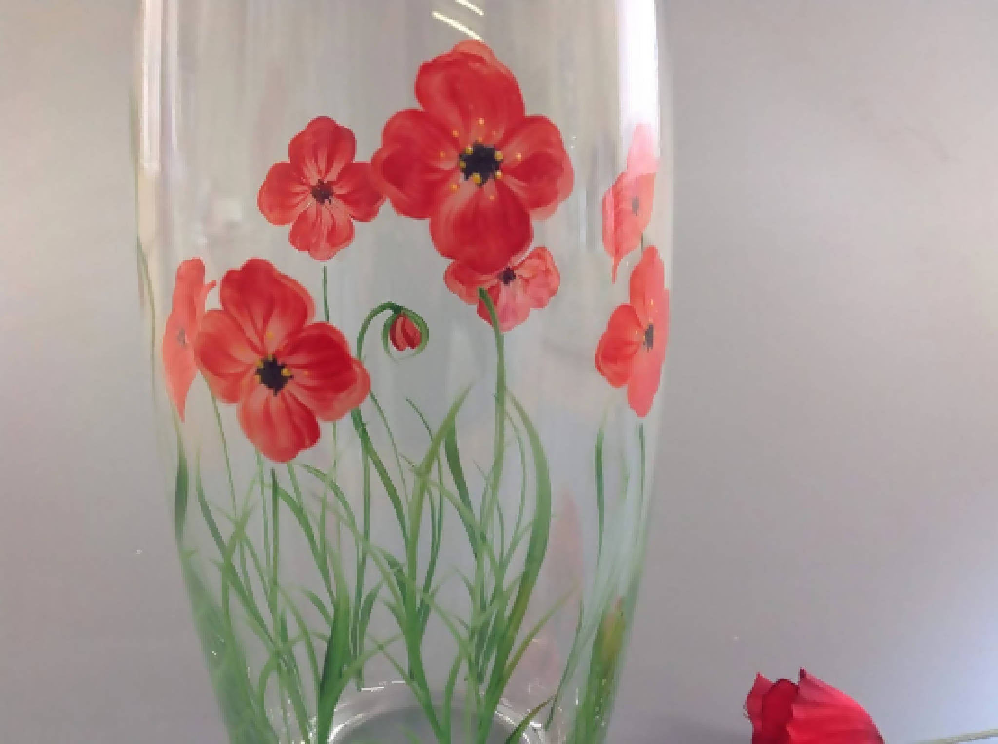 Hand Painted Large Barrel Vase Red Poppy Design