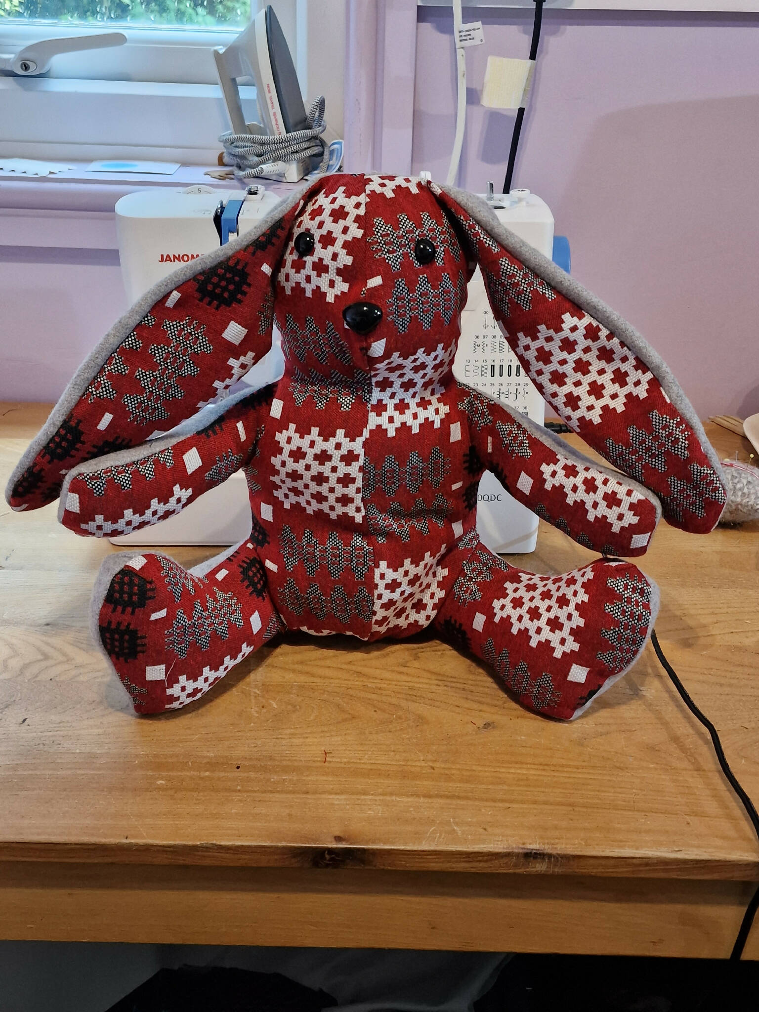 Handmade Bunny from Welsh Tapestry woven fabric with option of embroidered name added to ear see description