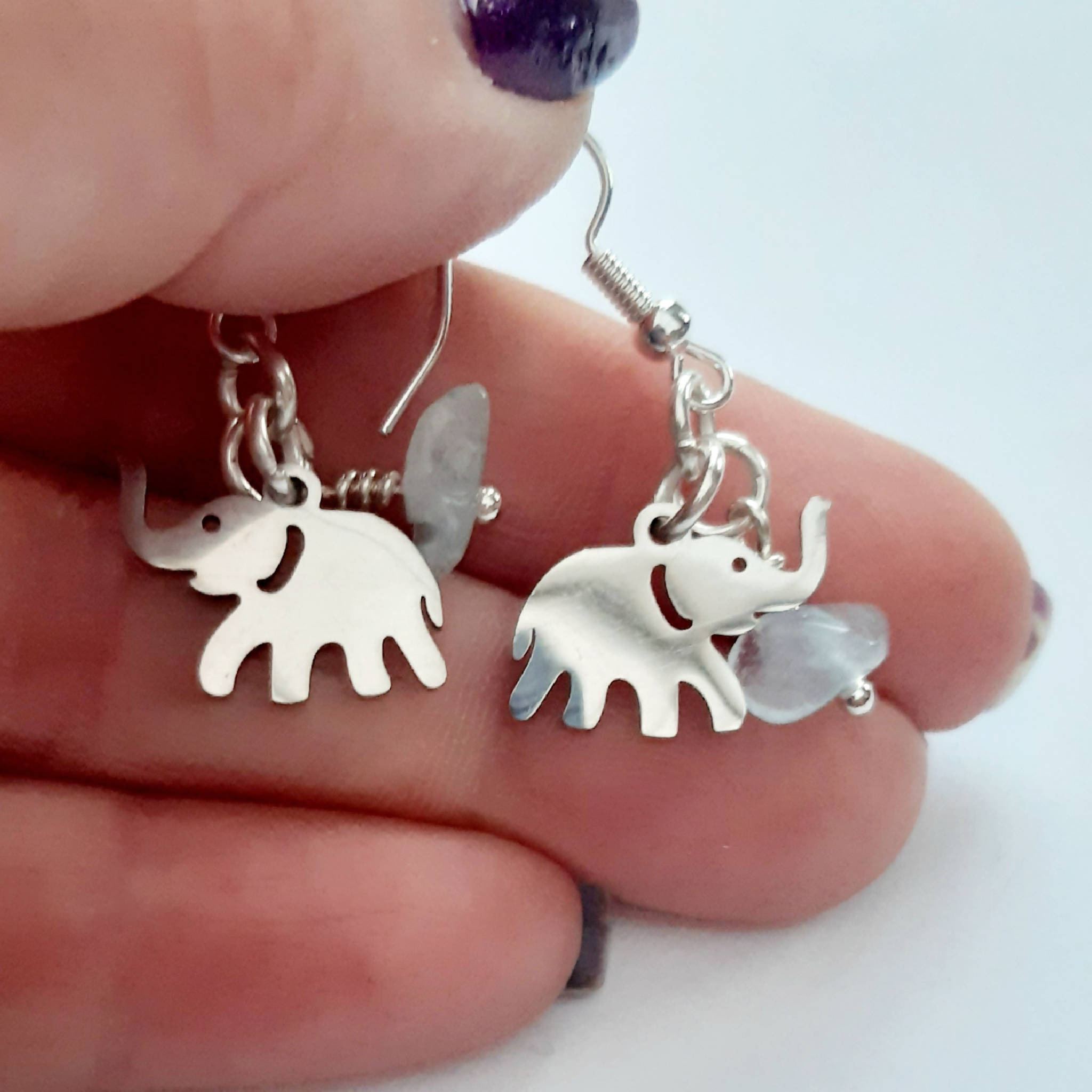 Elephant Earings, aquamarine jewellery, crystal jewellery, healing jewellery