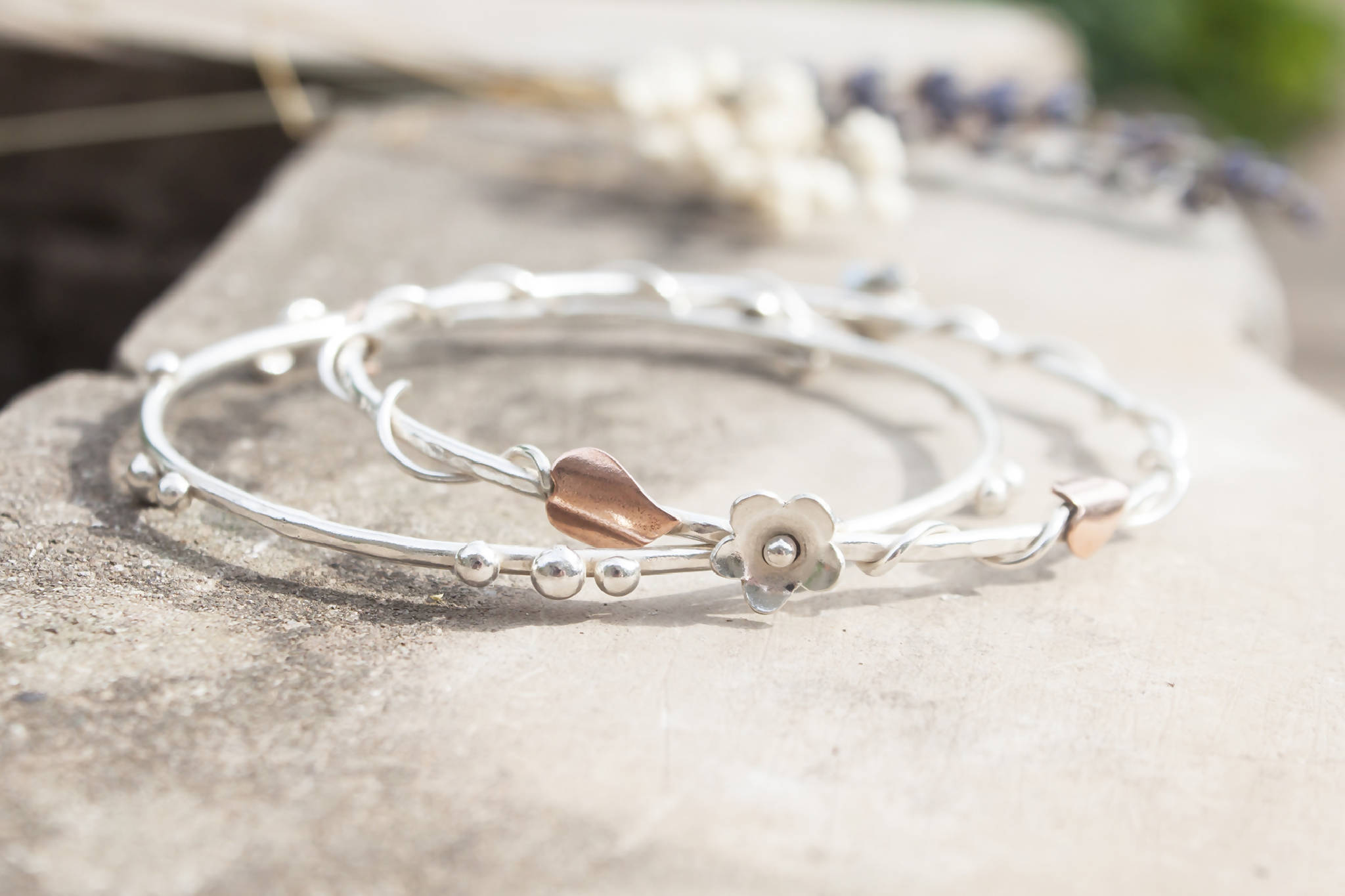 Floral Vine Silver & Recycled Copper Bangle