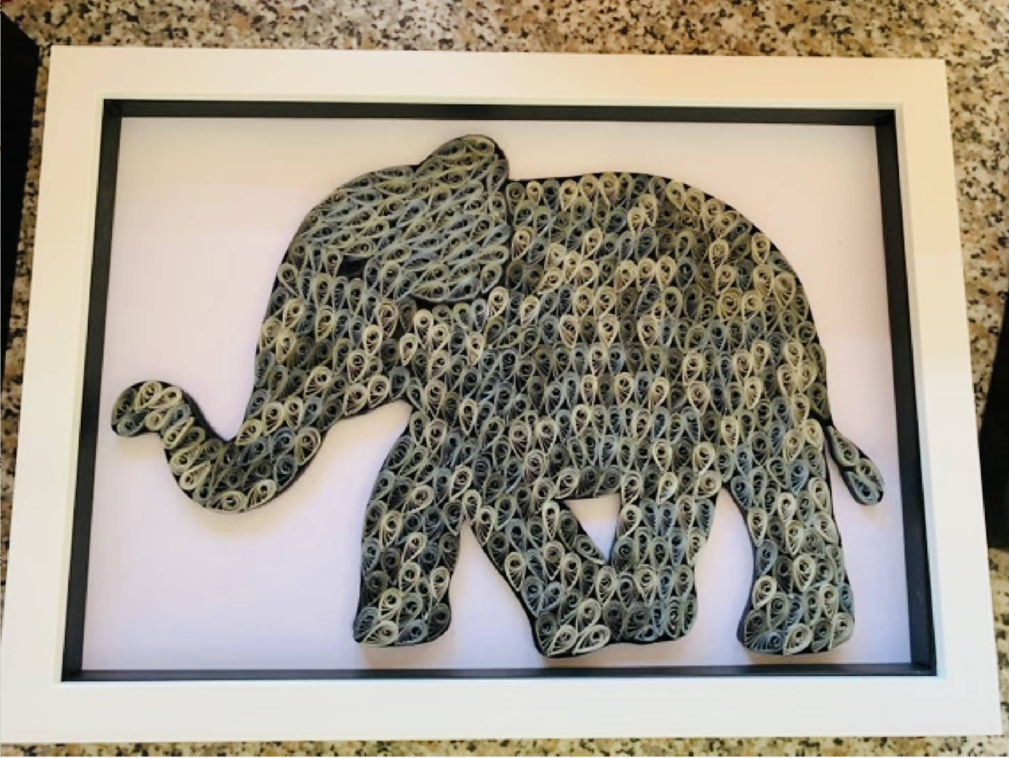 Quilled elephant art black frame