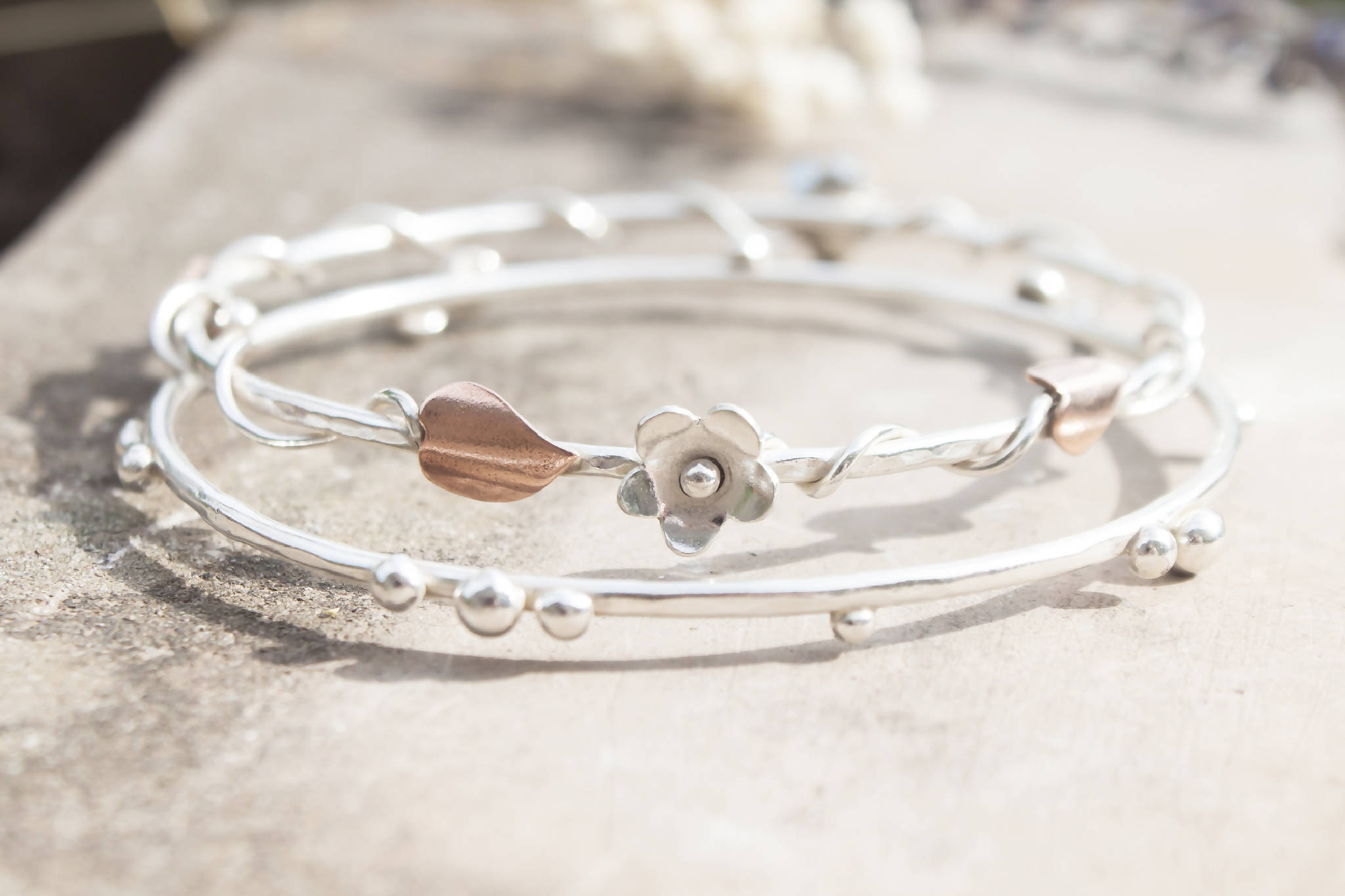 Floral Vine Silver & Recycled Copper Bangle