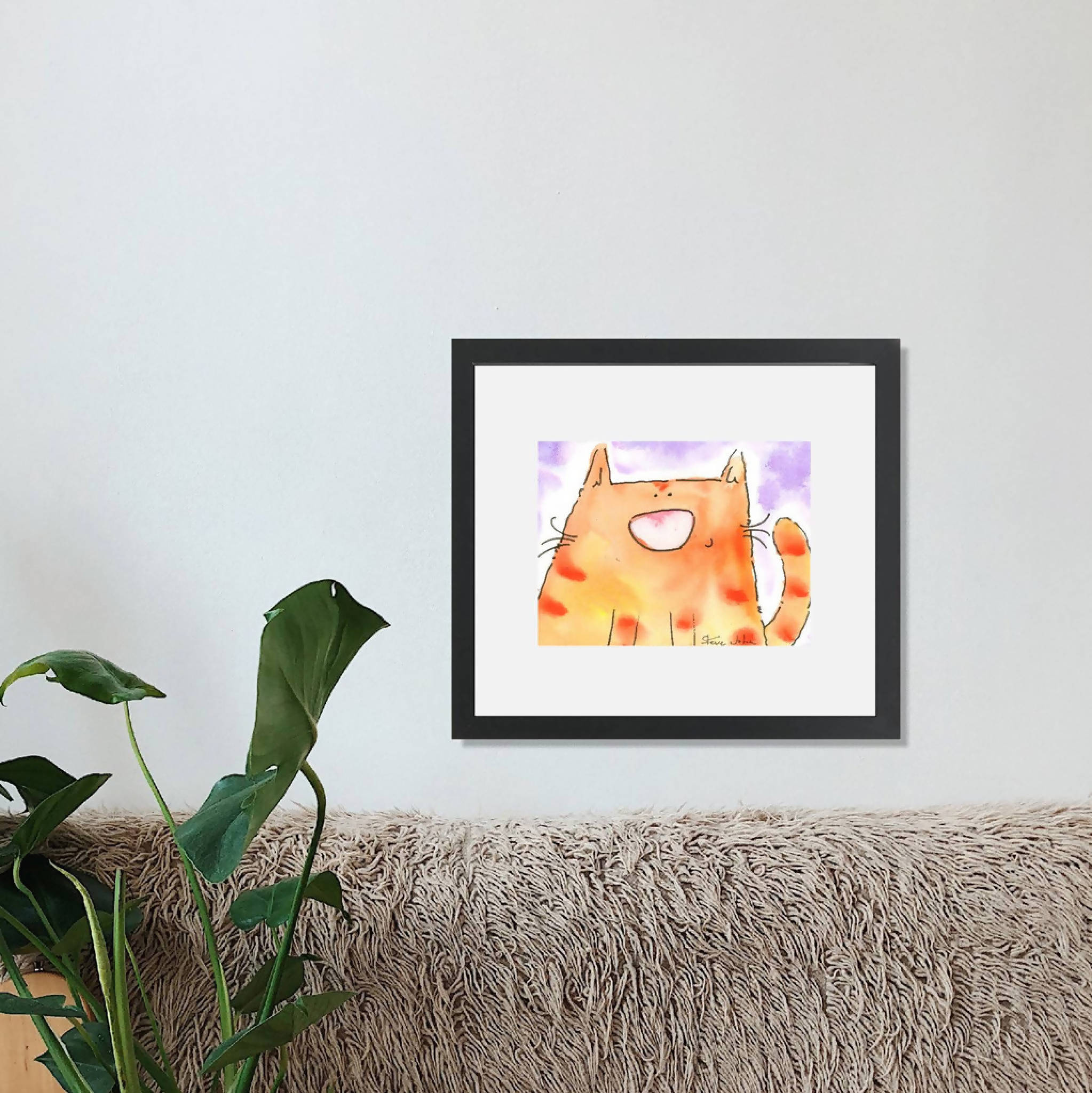 CARTOON CAT, MOUNTED, UNFRAMED