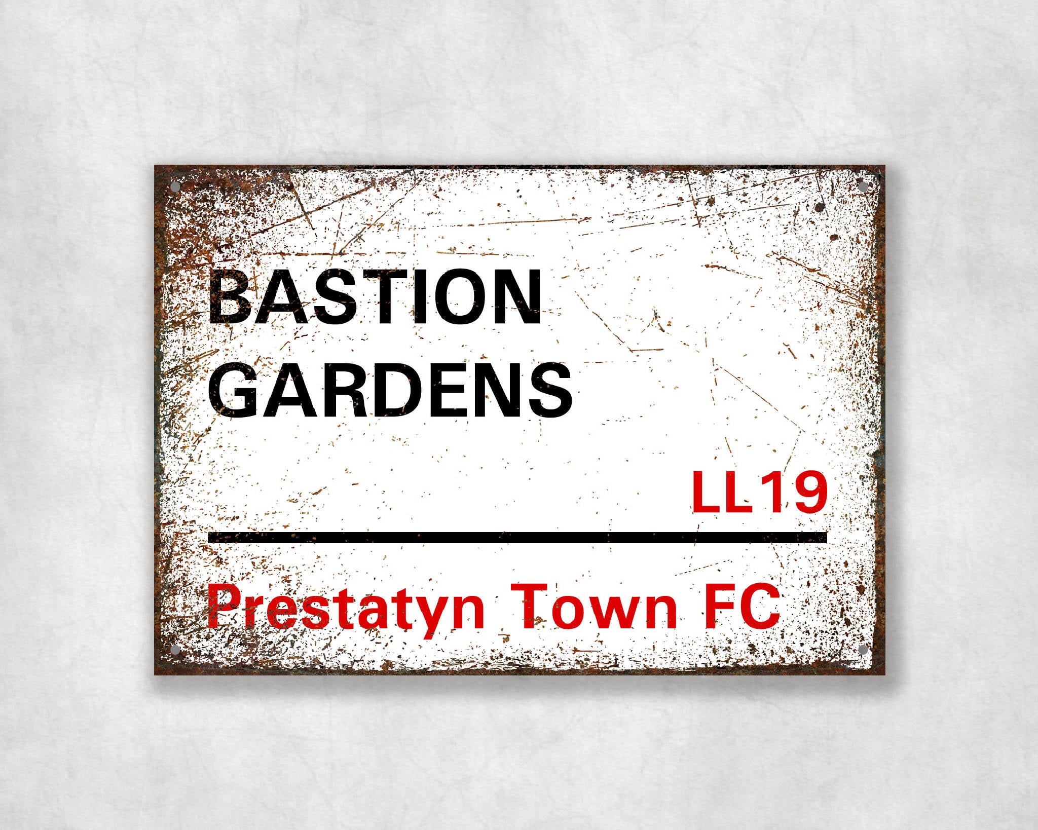 Bastion Gardens - Prestatyn Town FC aluminium printed metal street sign - gift, keepsake, football gift