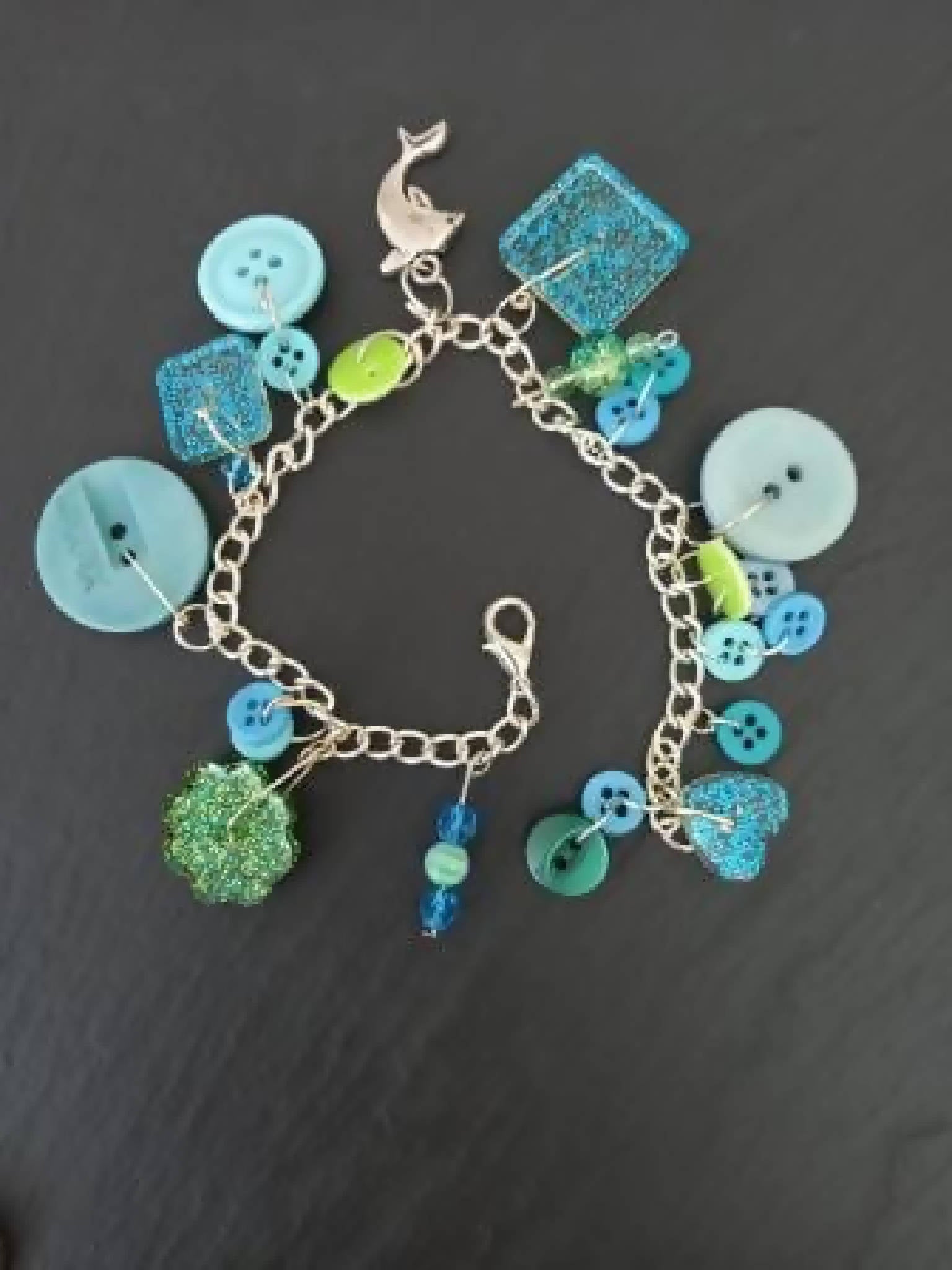 Charm Bracelet with Turquoise Beads and Buttons