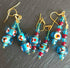 Earrings - Blue Patterned Glass Beads with Red and Blue Crystals