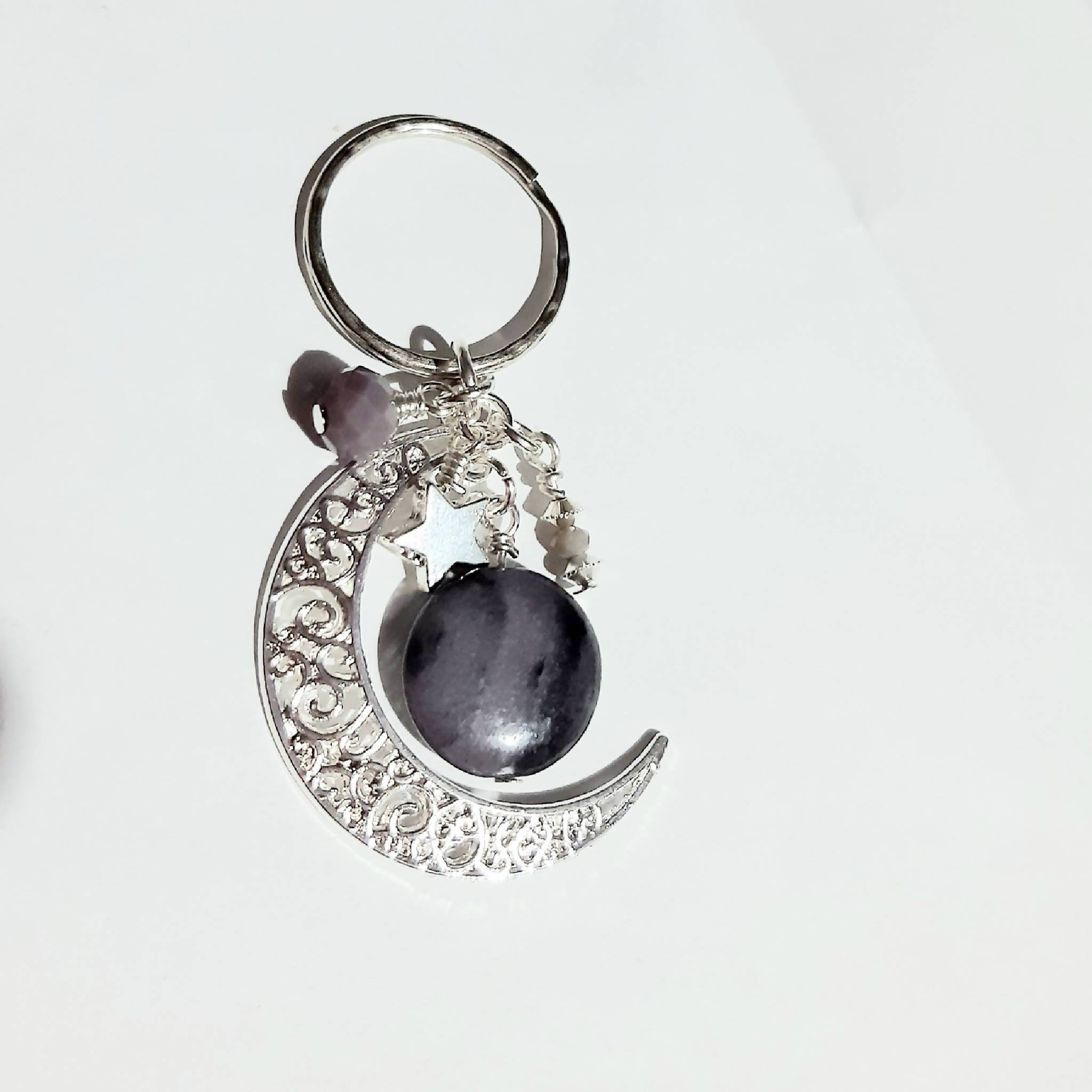 Keyring, crescent moon keyring, jasper keyring