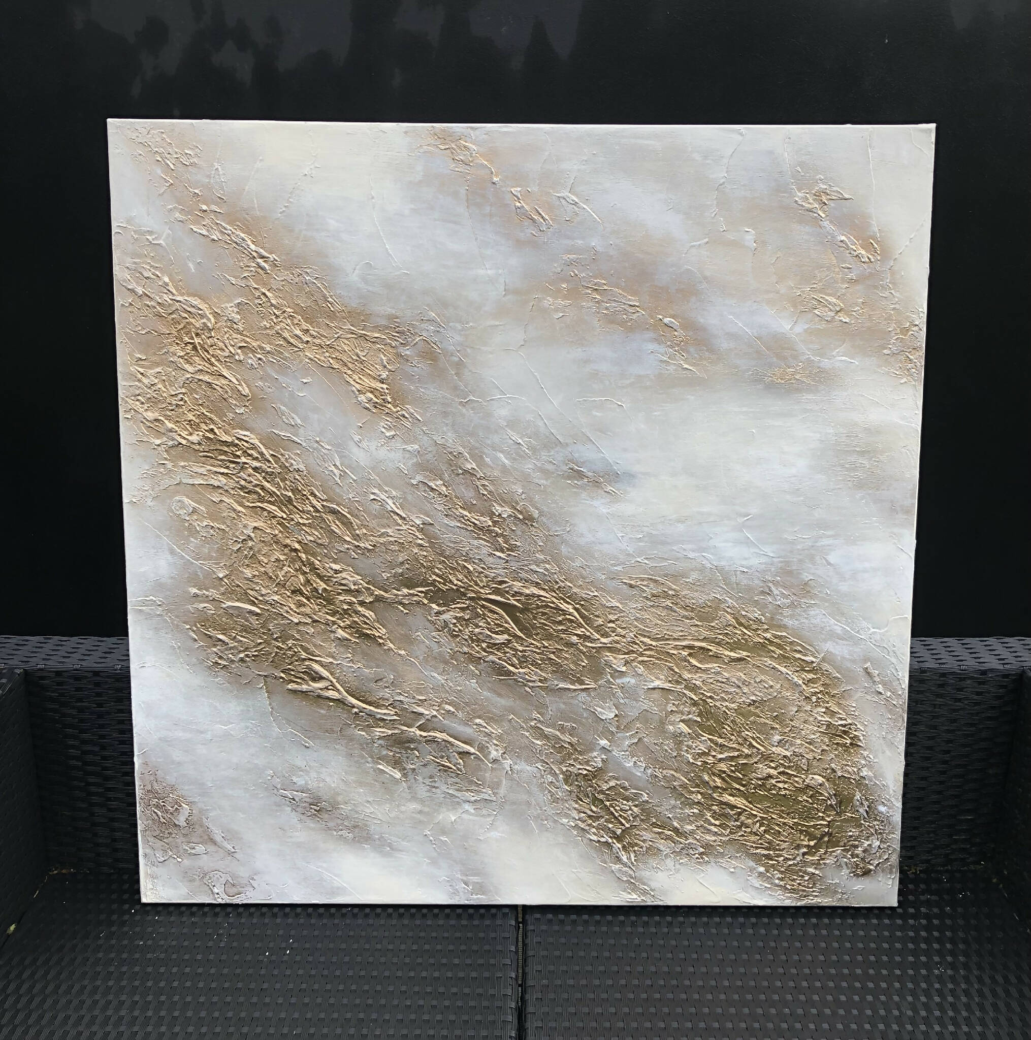 EMPYREAL - Textured acrylic art canvas in creamy white and metallic gold