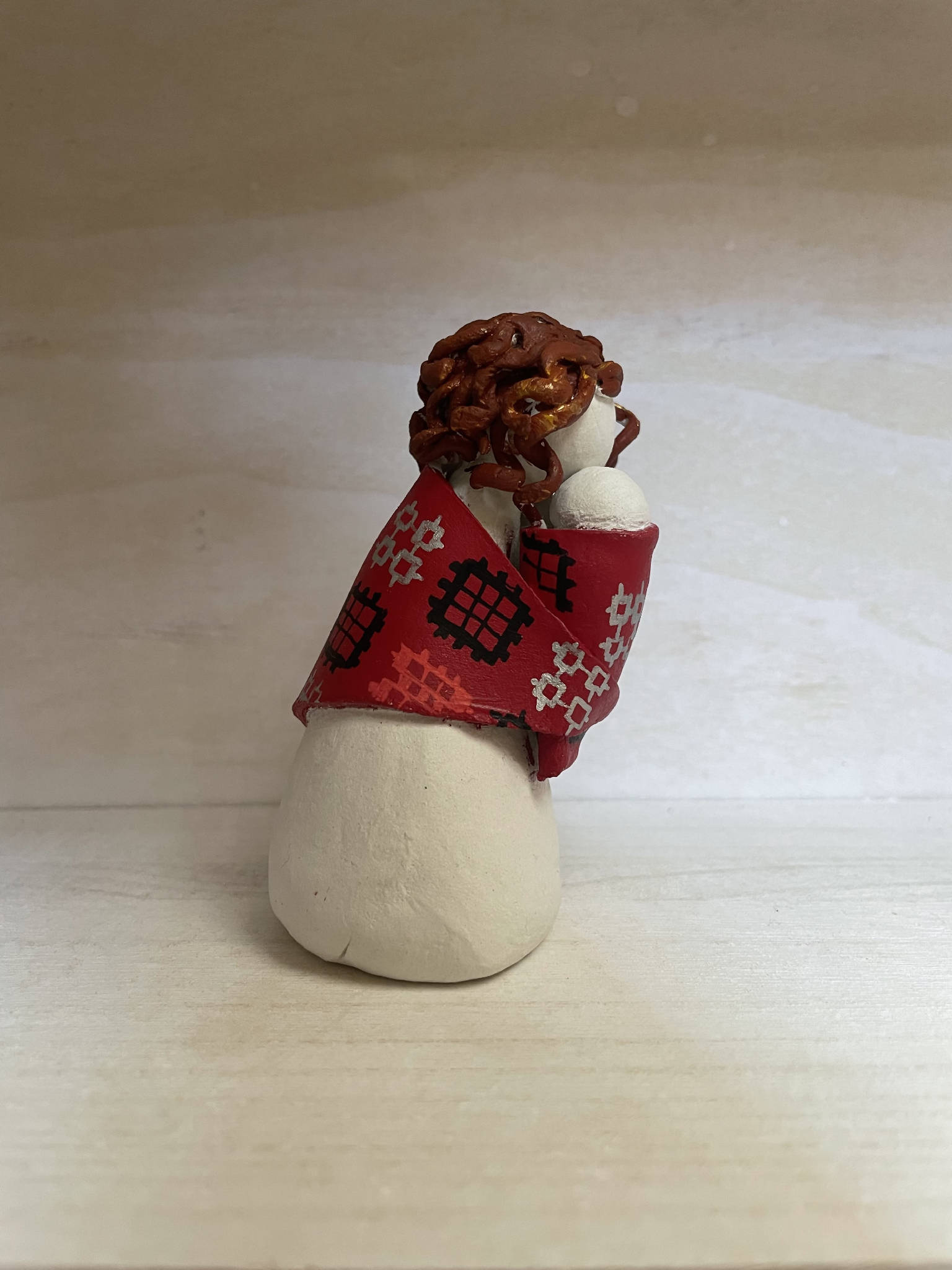 Mam Fach, red haired Siol Fagu Mother with Baby Clay Ornament