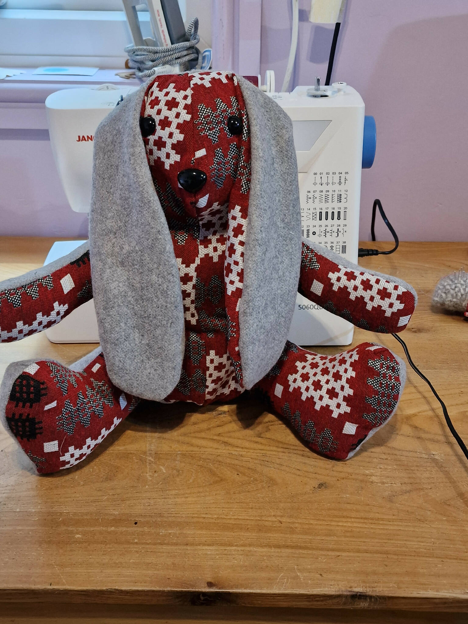 Handmade Bunny from Welsh Tapestry woven fabric with option of embroidered name added to ear see description