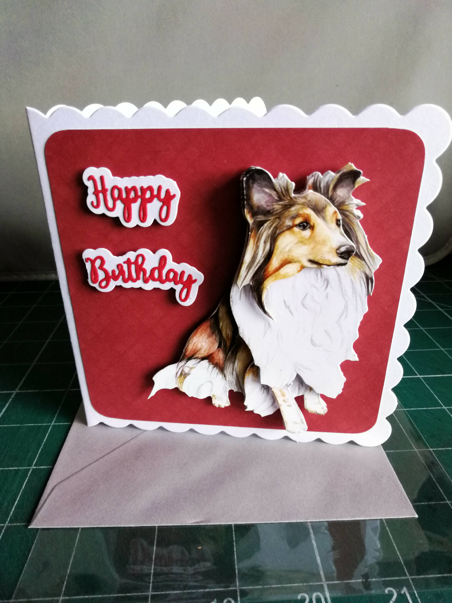 Birthday card, collie dog theme