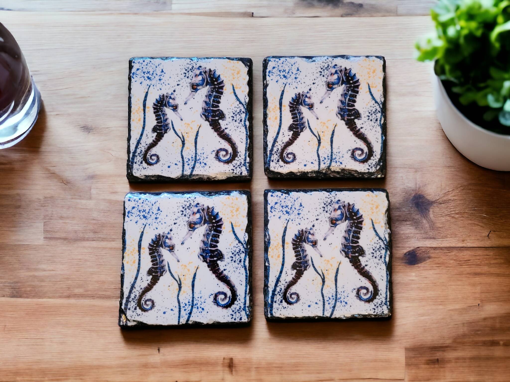 Seahorse Coasters - Slate