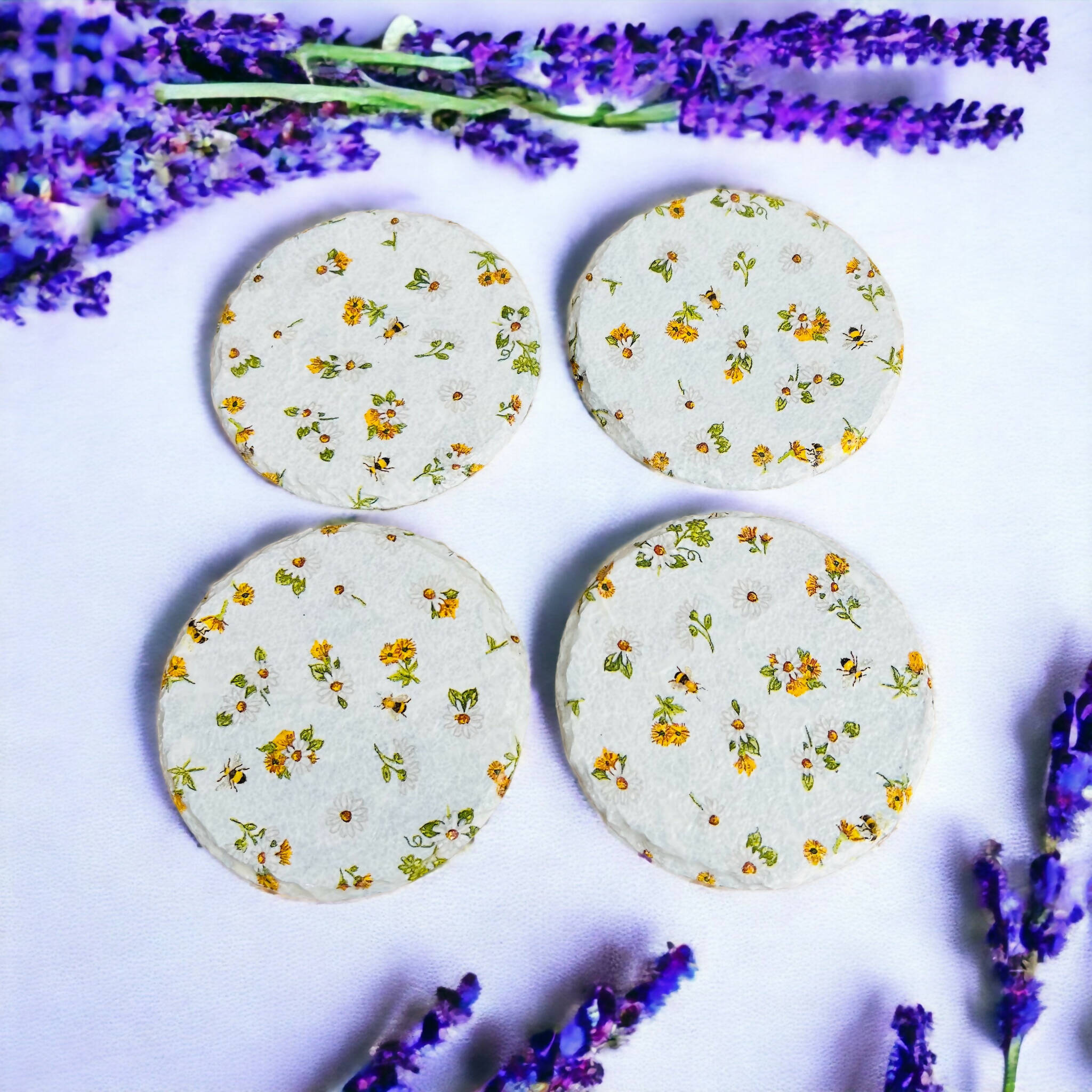 Slate daisy and bee coasters