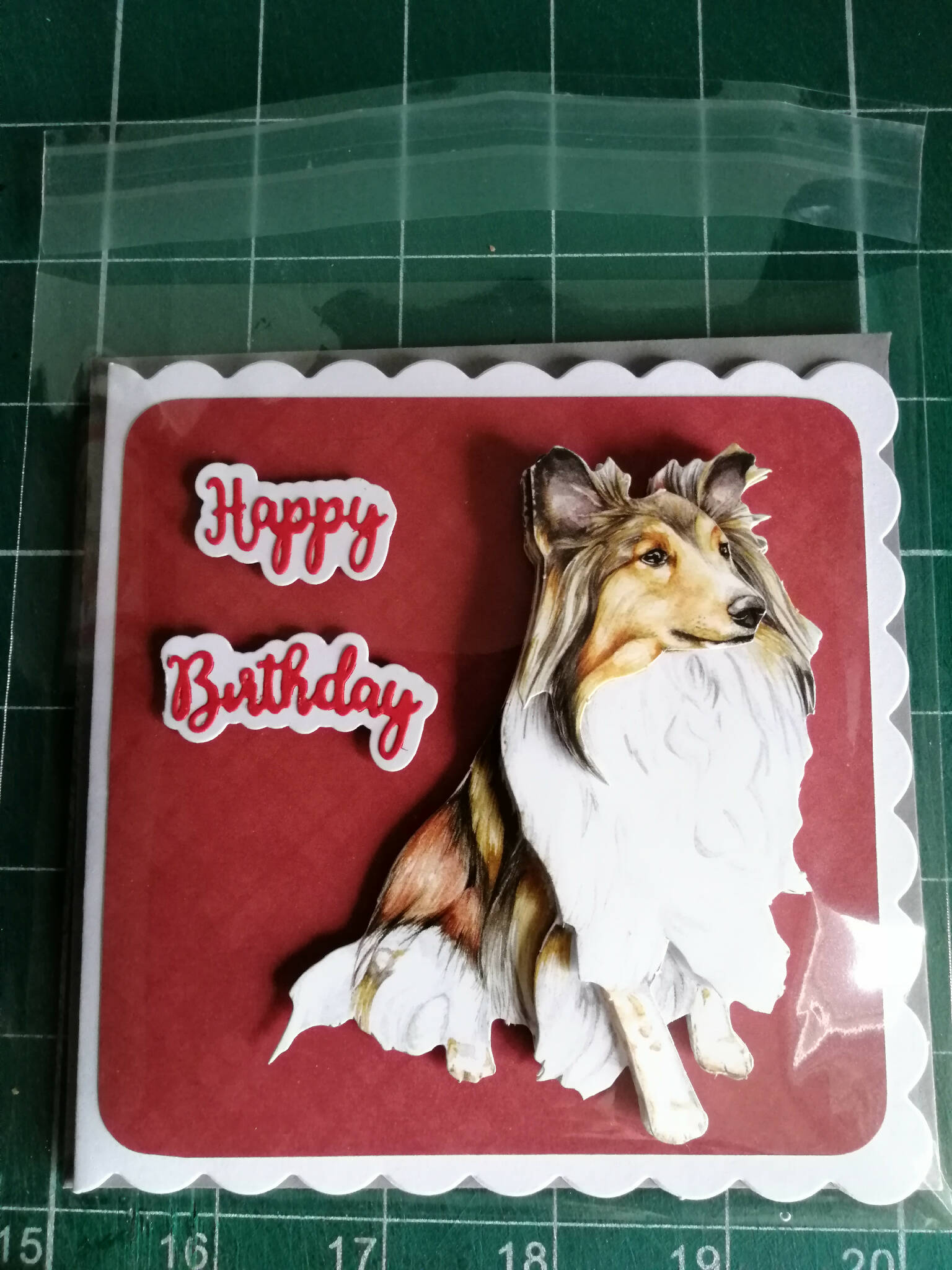 Birthday card, collie dog theme