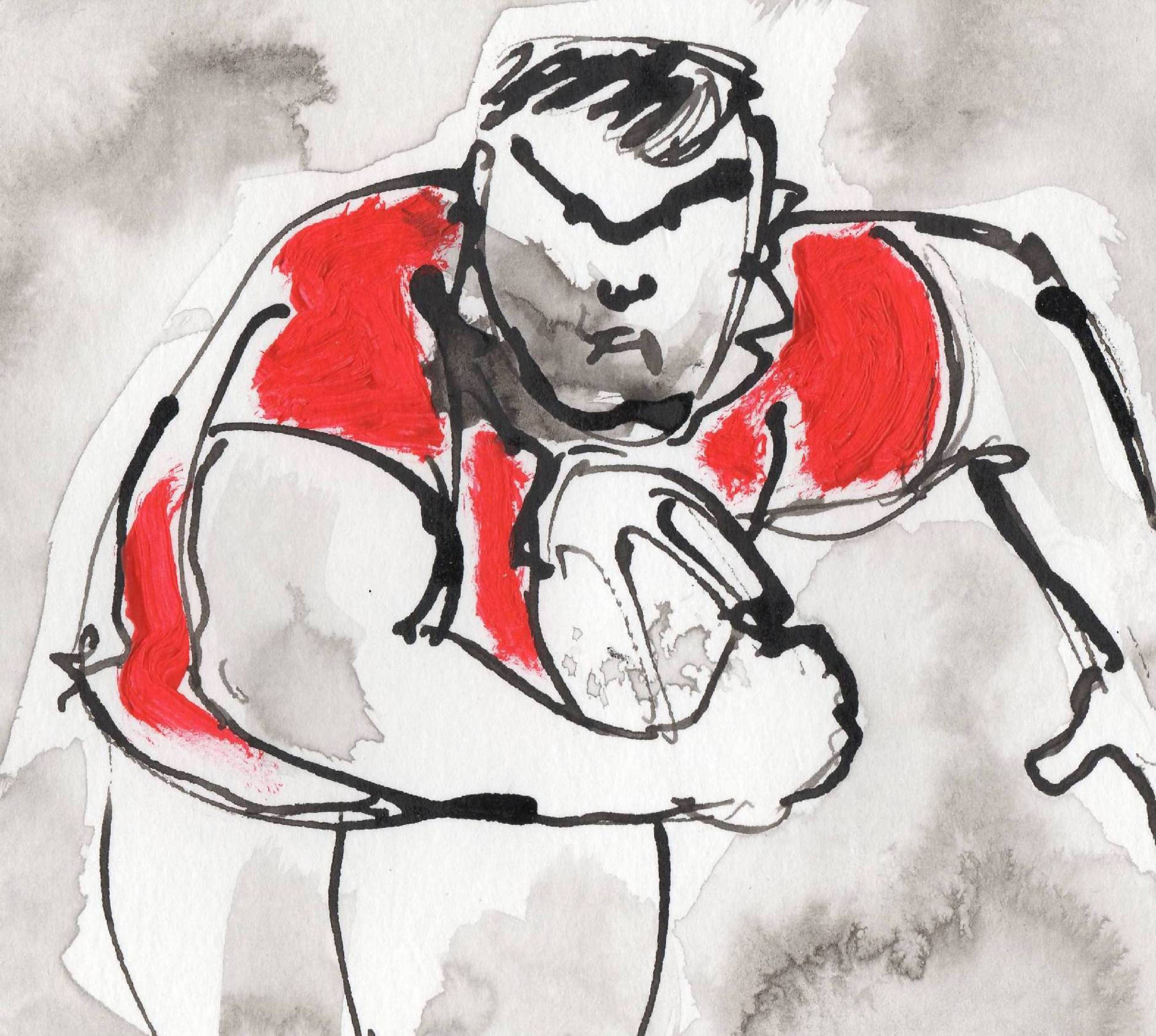 Rugger 1. Small Original Artwork, mounted, unframed.