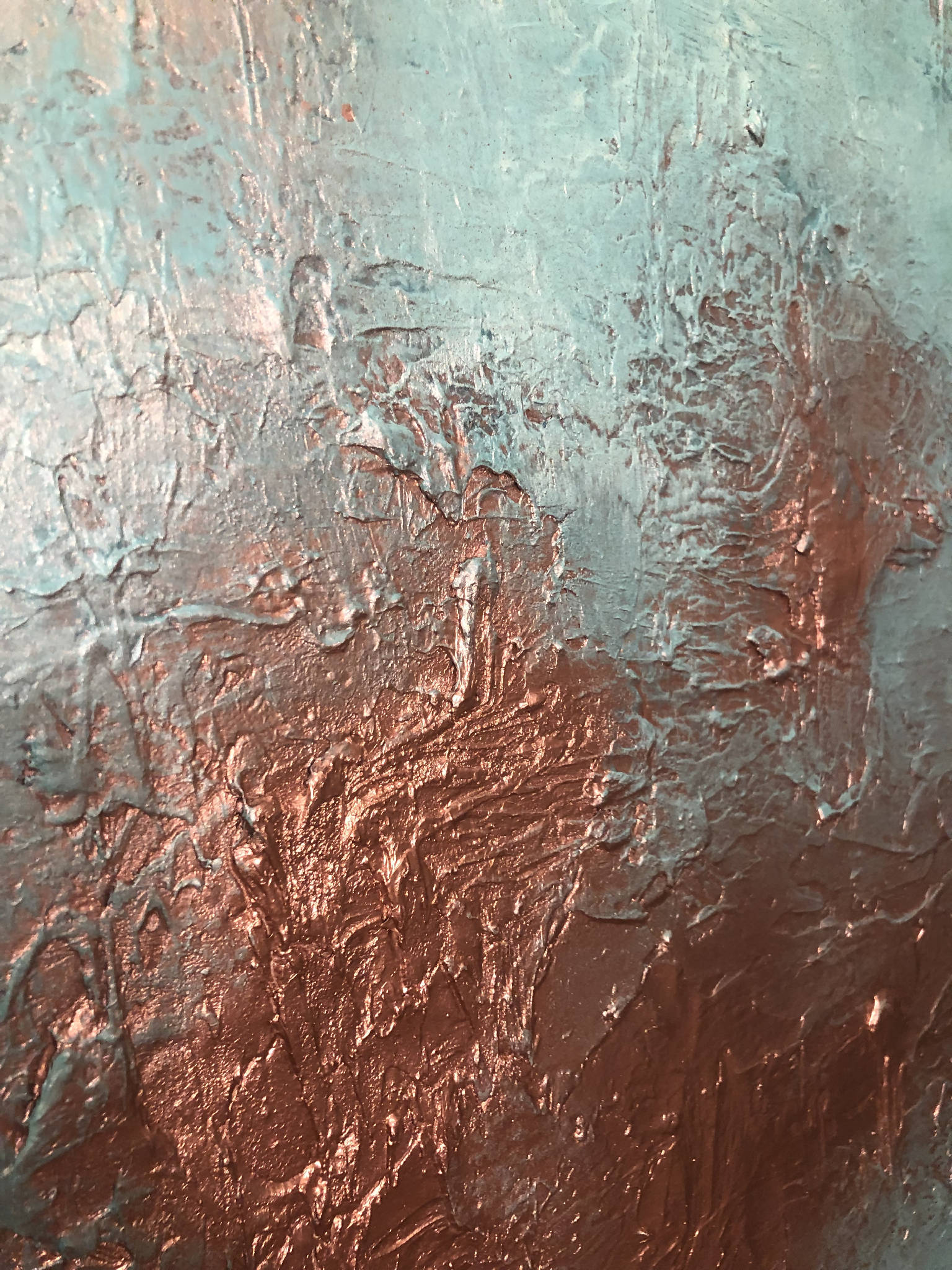 DELUXE PATINA - Pair of heavily textured copper patina canvases (97x56x4cm)