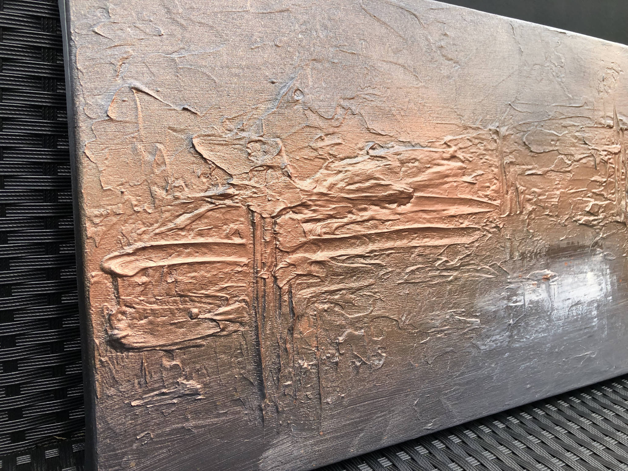 CRUCIBLE - Original industrial style canvas In greys and copper (100x30x4cm)