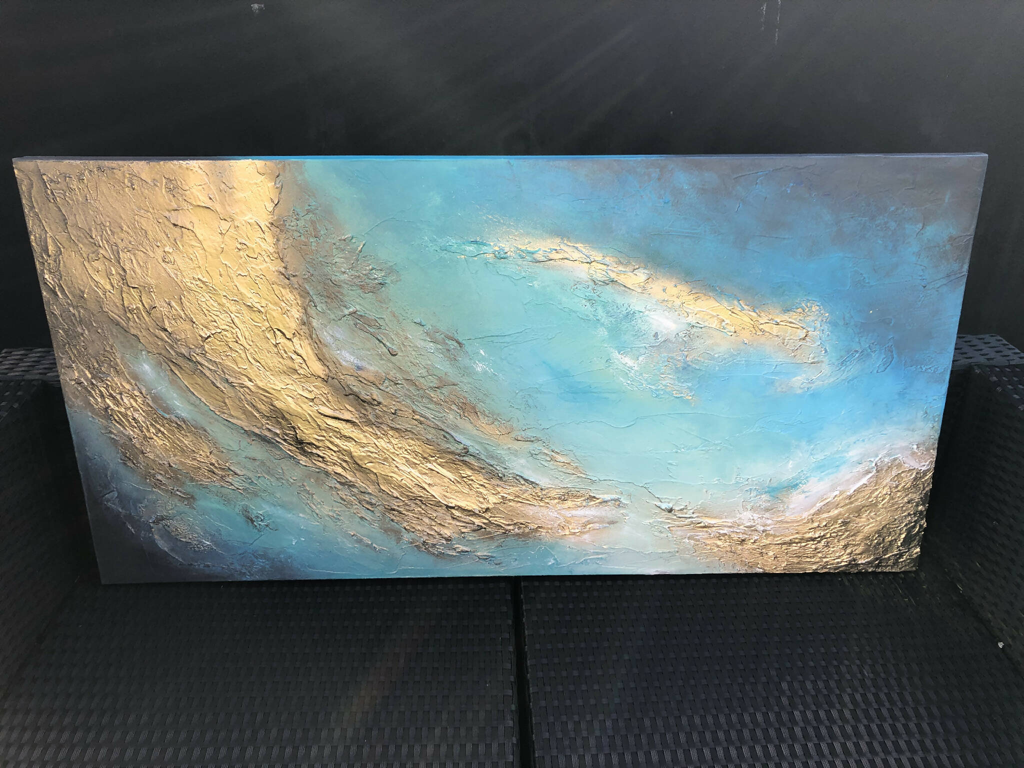 ISTHMUS - Beautiful textured art canvas in shades of jade, blue and gold