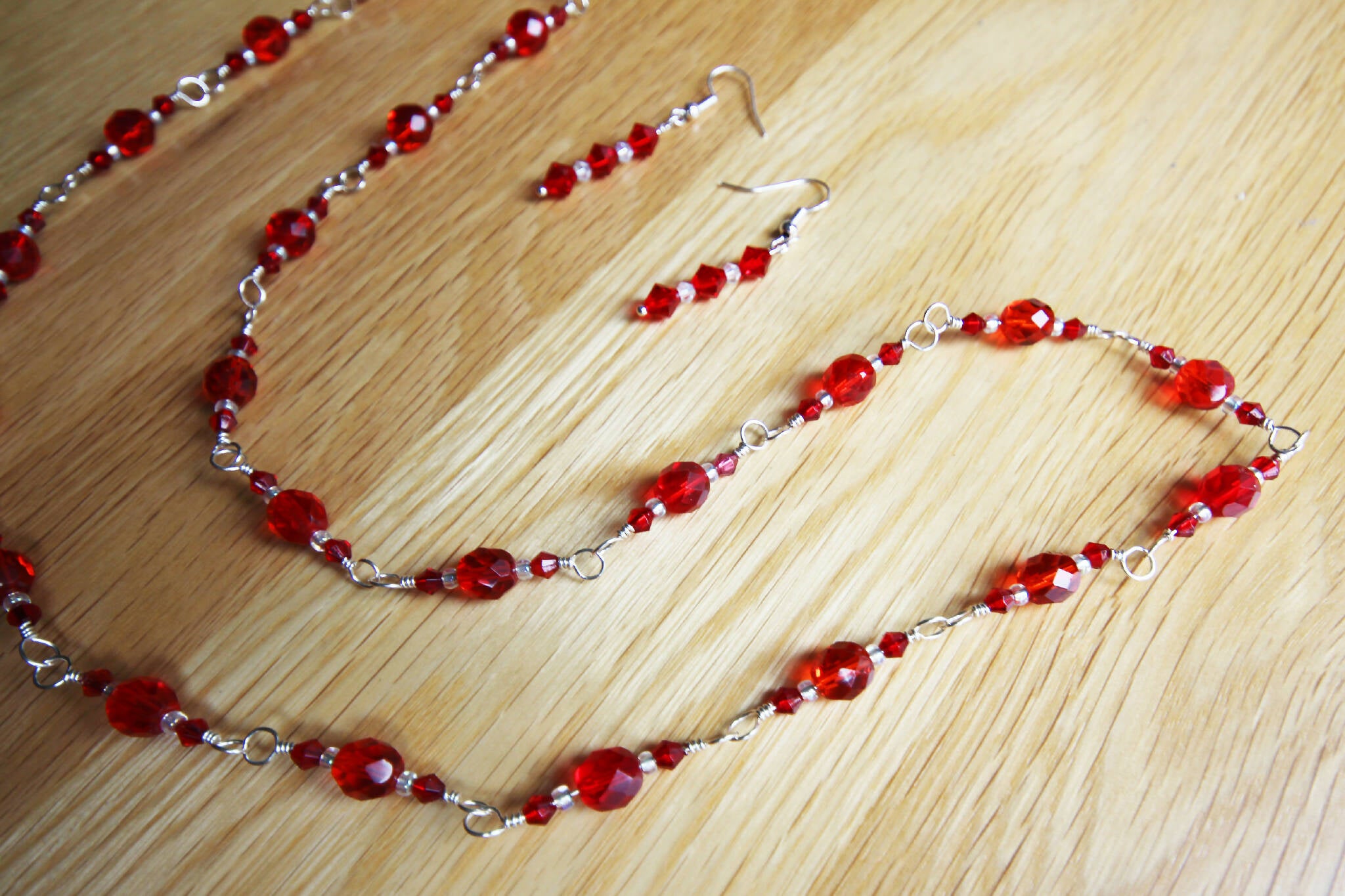 Red Crystal chain Necklace & Earrings 505