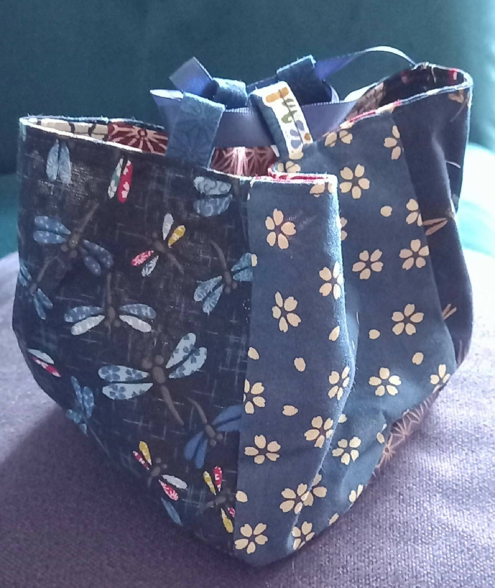 Japanese Rice Bag in Navy and Red