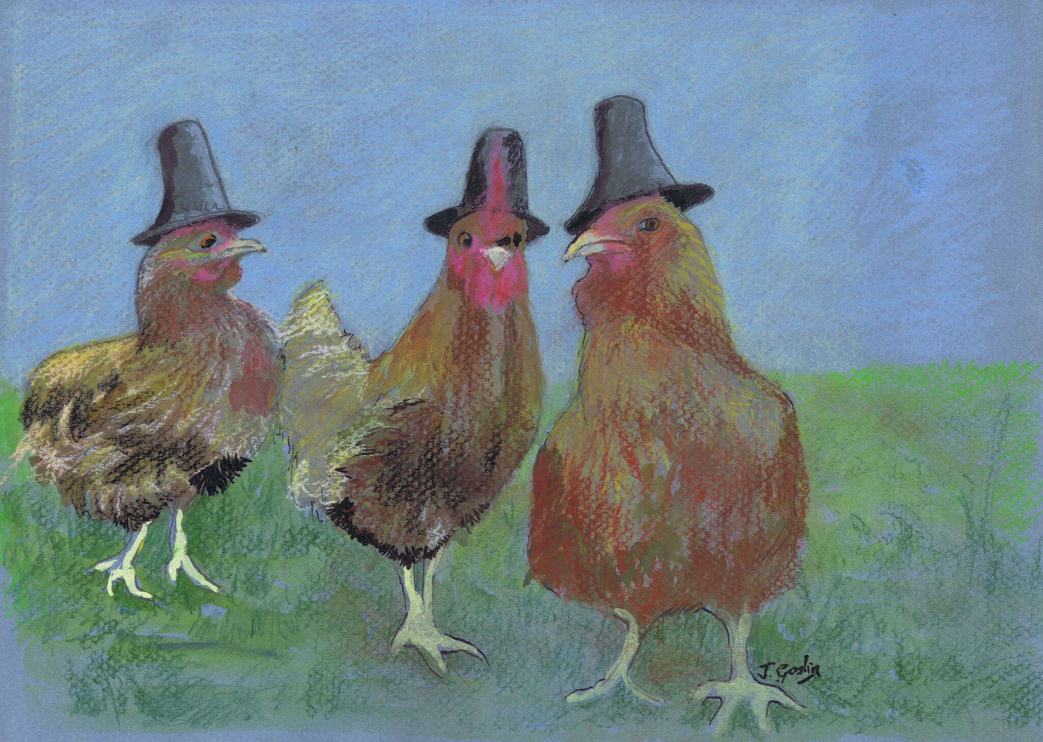 Three French Hens A5 Greeting Card