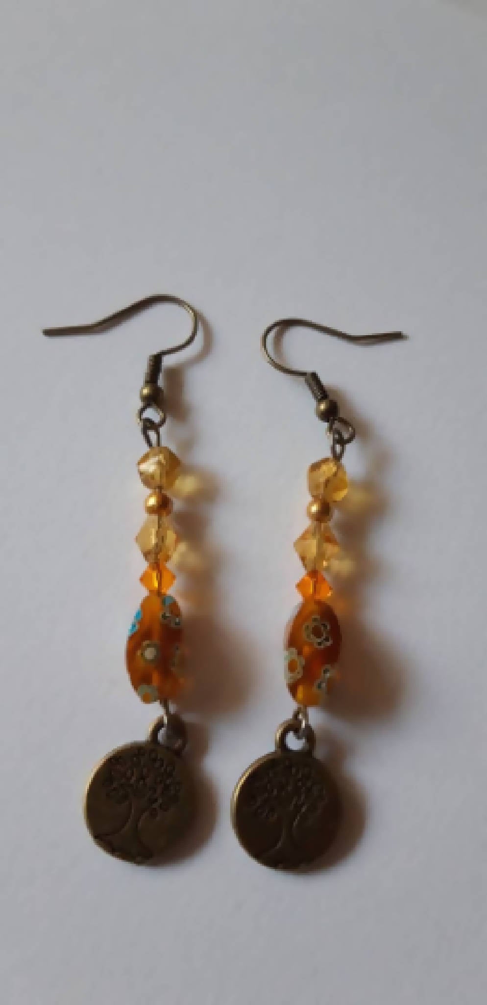 Orange and Bronze Tree Earrings