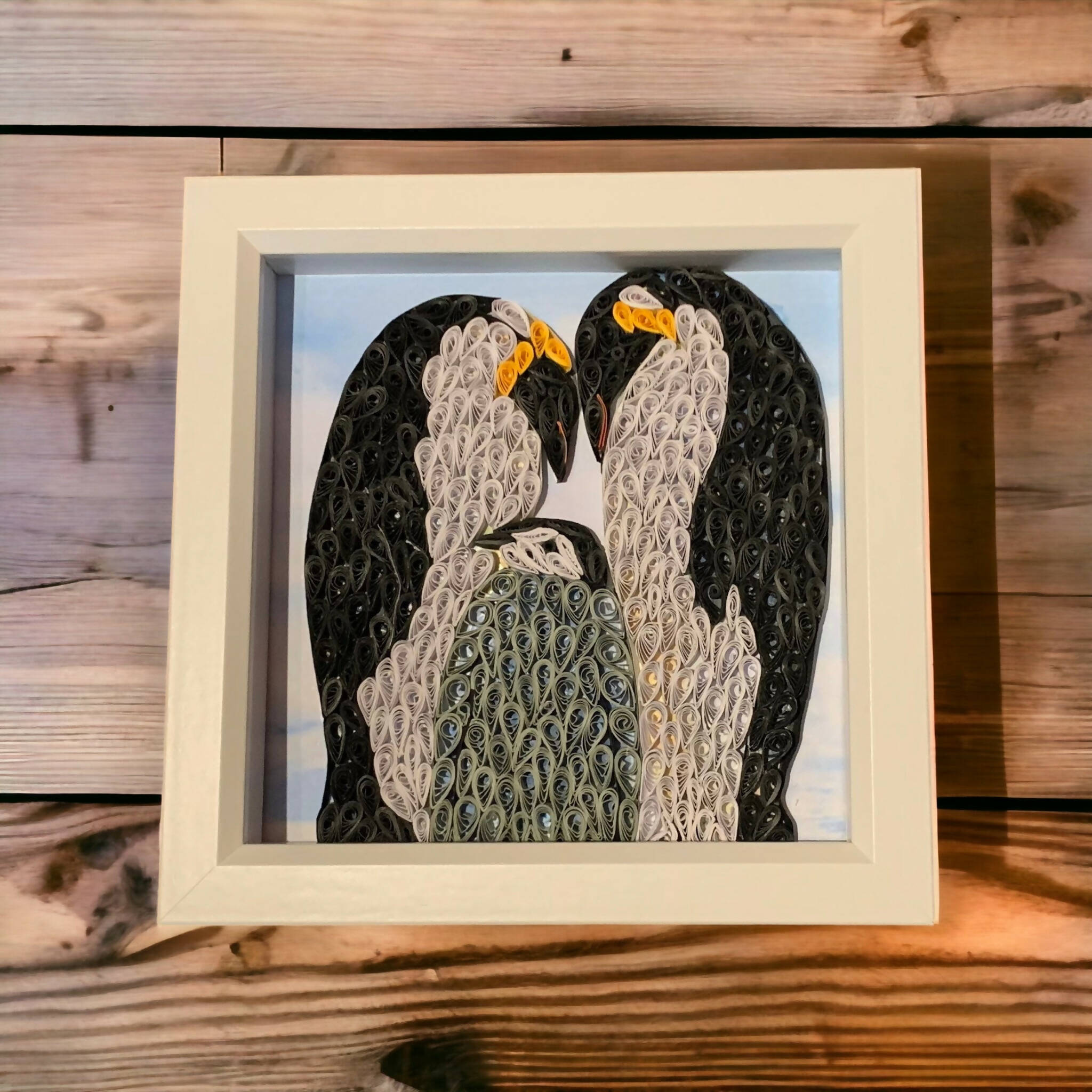 Penguin and baby art framed quilled picture