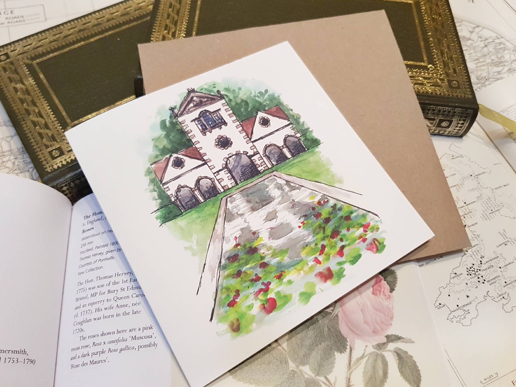 Greetings card of watercolour print of Bodnant Garden