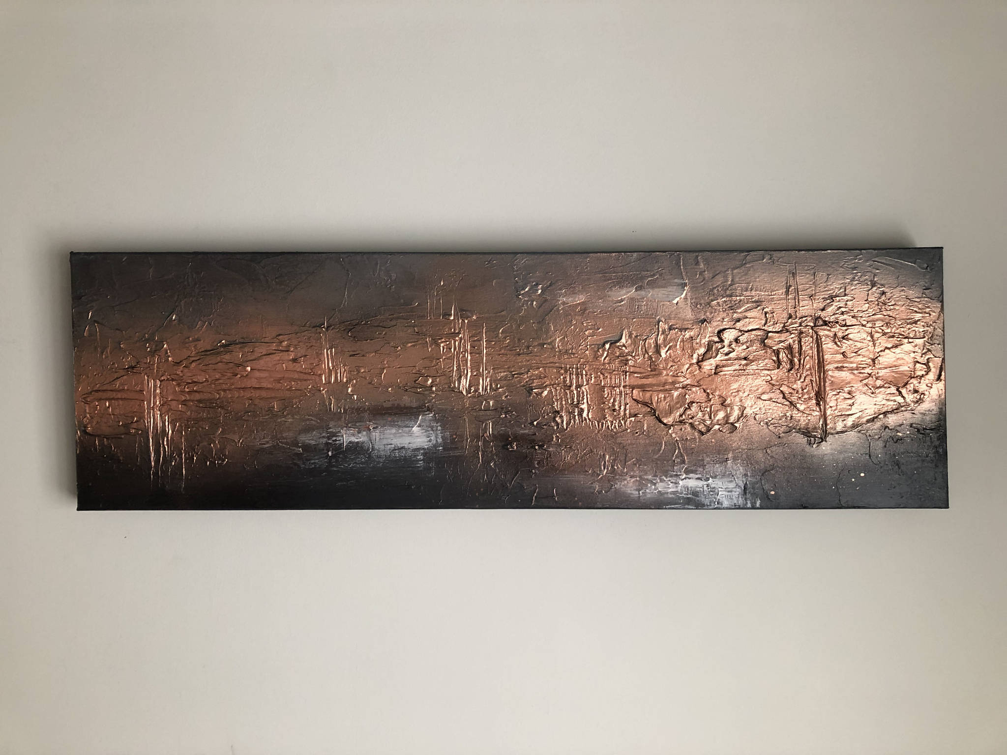 CRUCIBLE - Original industrial style canvas In greys and copper (100x30x4cm)