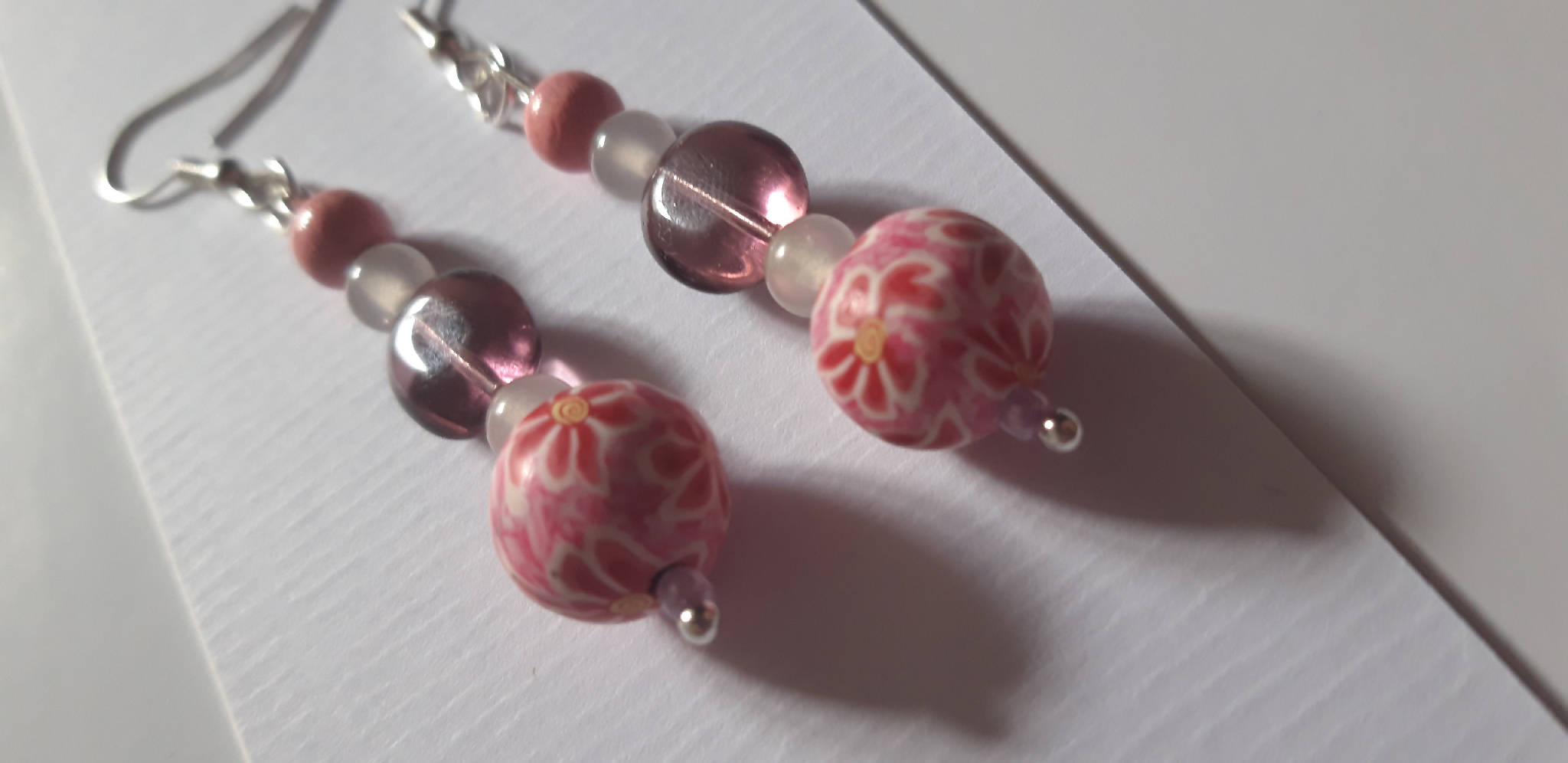 Pink wooden bead earrings