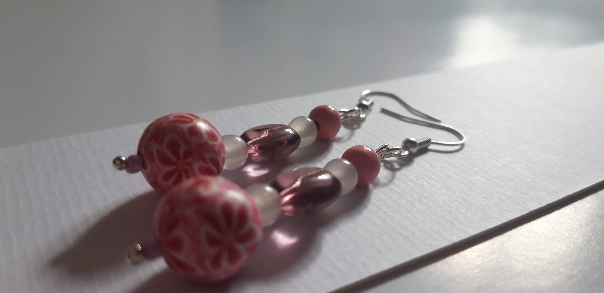 Pink wooden bead earrings