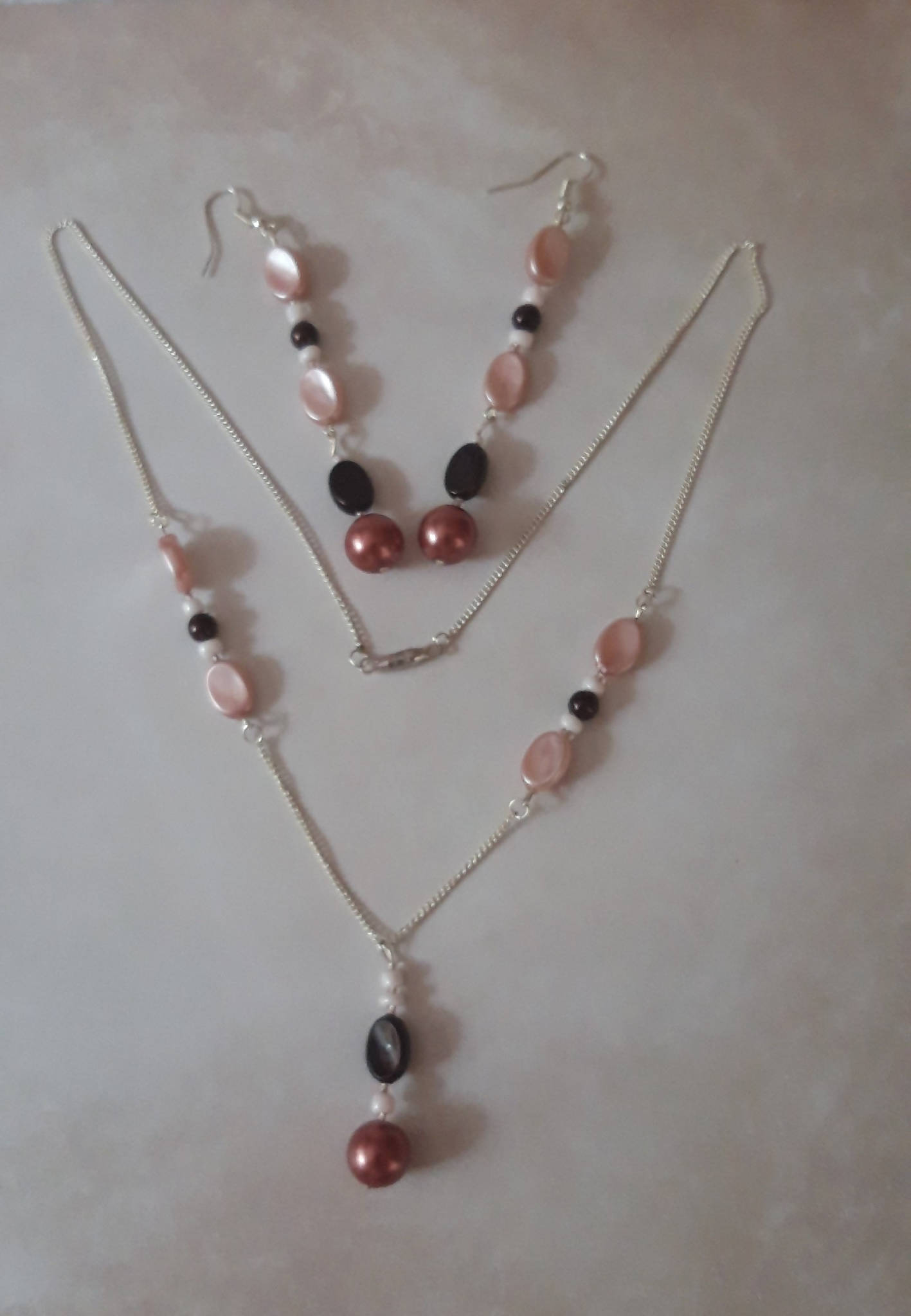 Pink necklace and earring set