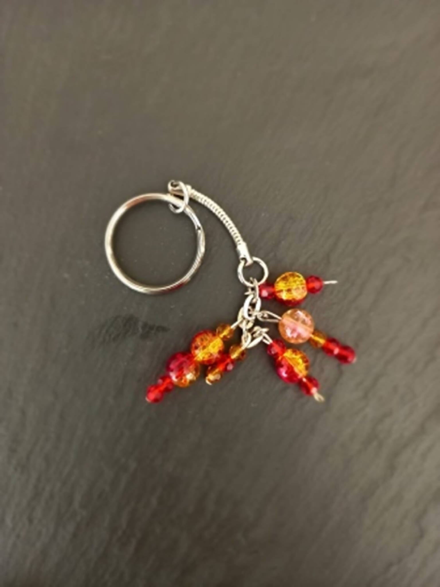 Keyring Handbag Charm with Red Crackle Beads