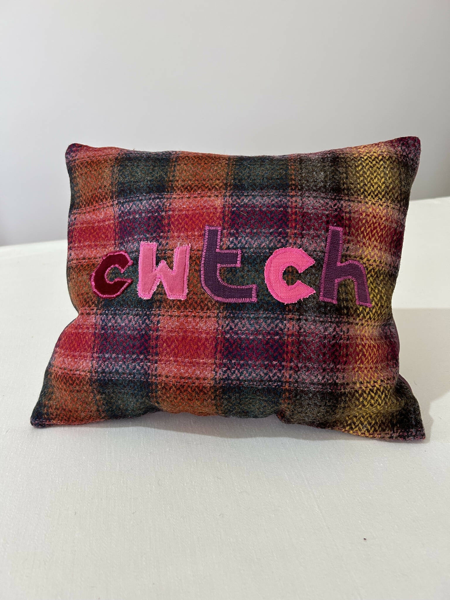 Appliquéd wool cushion